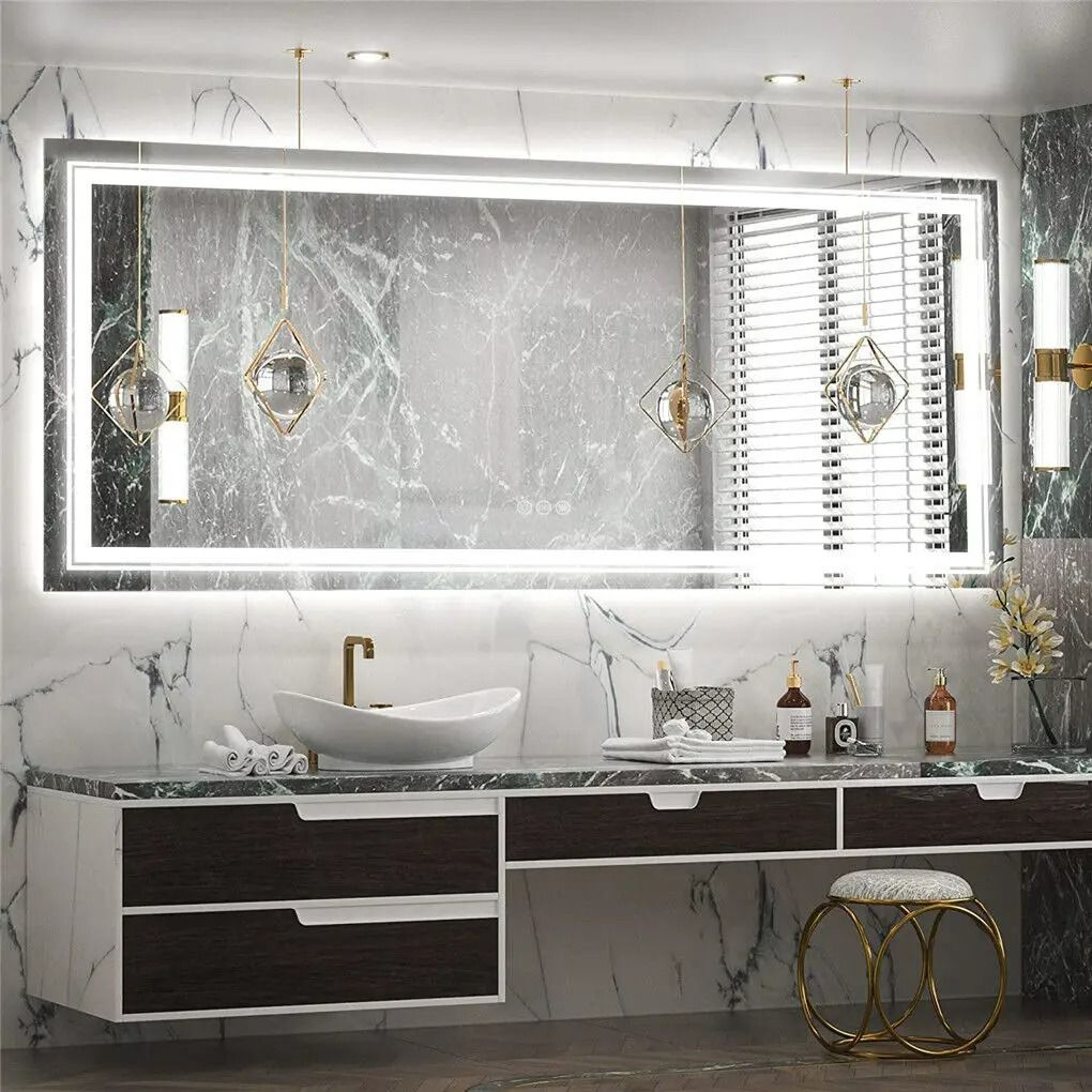 Large Dimmable Illuminated Vanity Mirror With TriColor LED Lighting 12