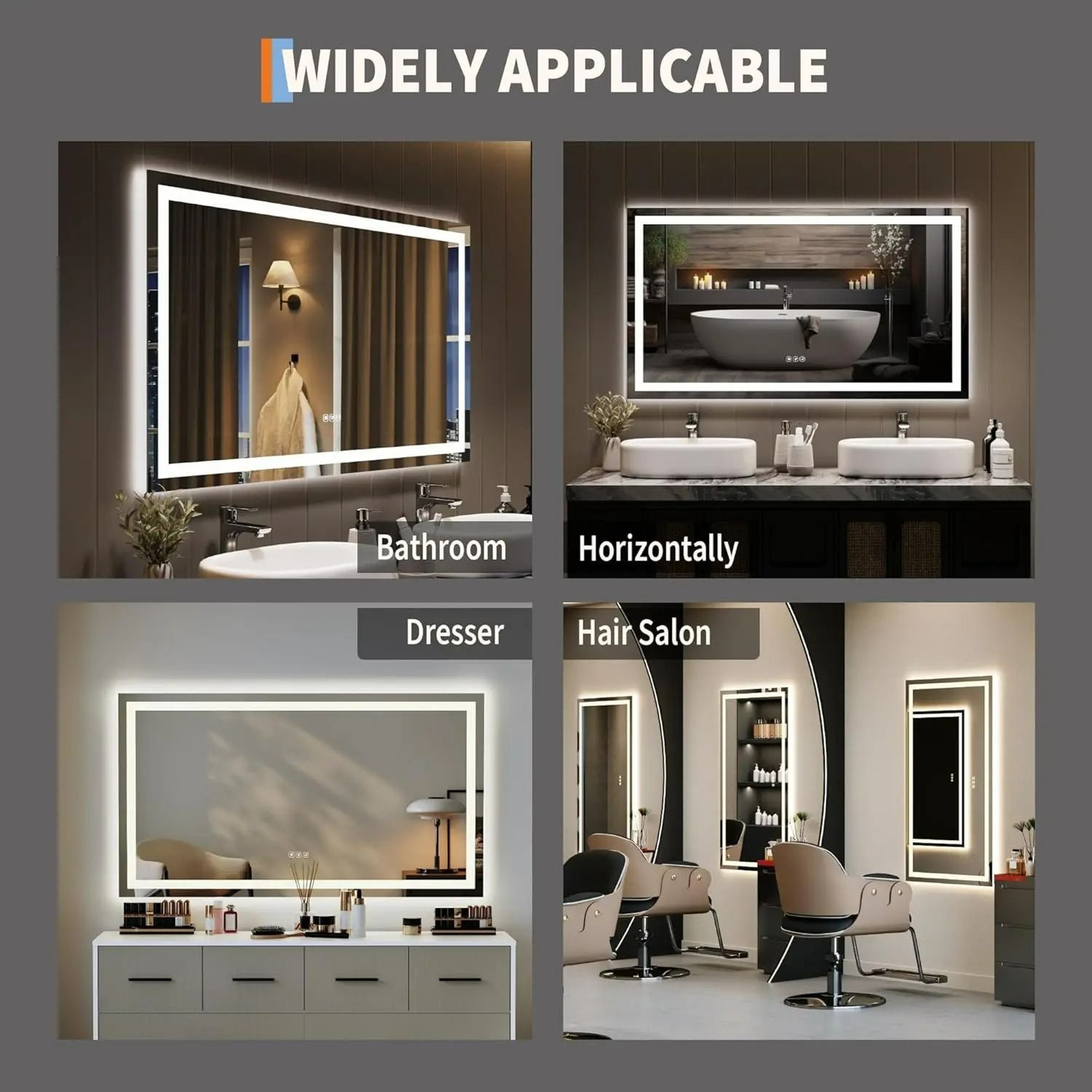 Dual Frontlit  Backlit Shatterproof LED Bathroom Vanity Mirror With Defogger  Memory 5