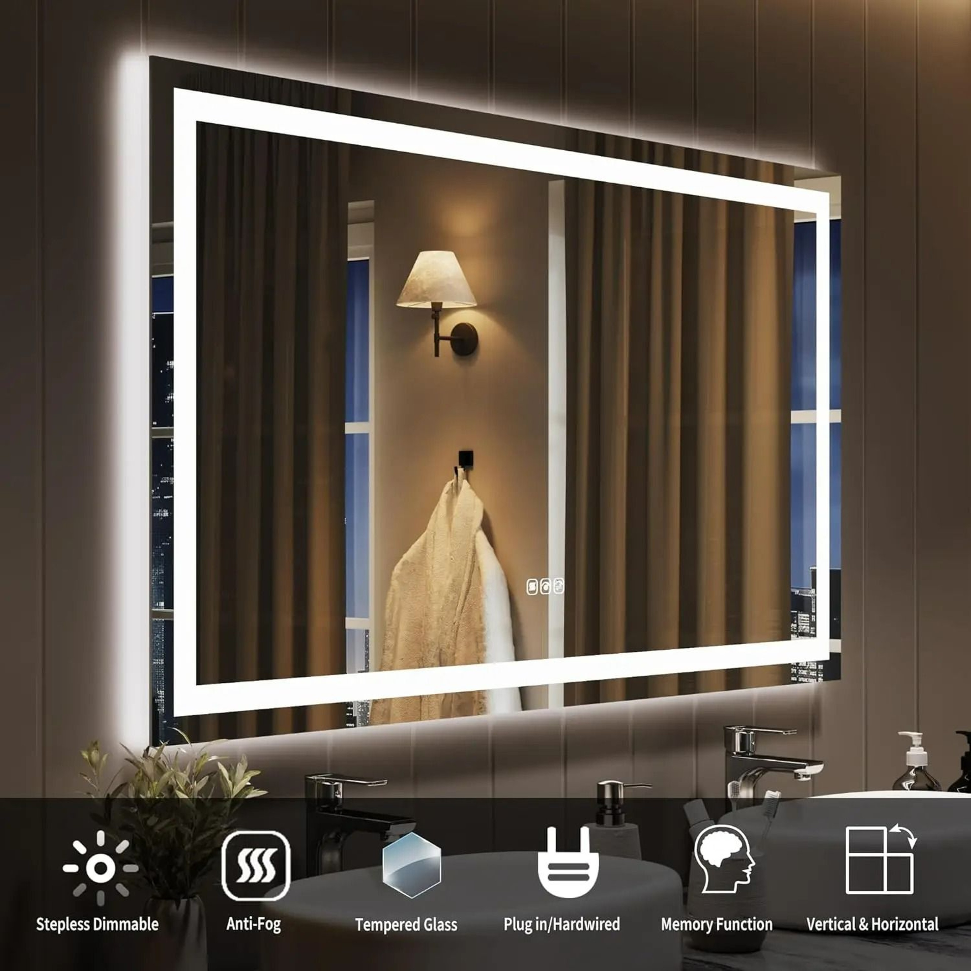 Dual Frontlit  Backlit Shatterproof LED Bathroom Vanity Mirror With Defogger  Memory 1