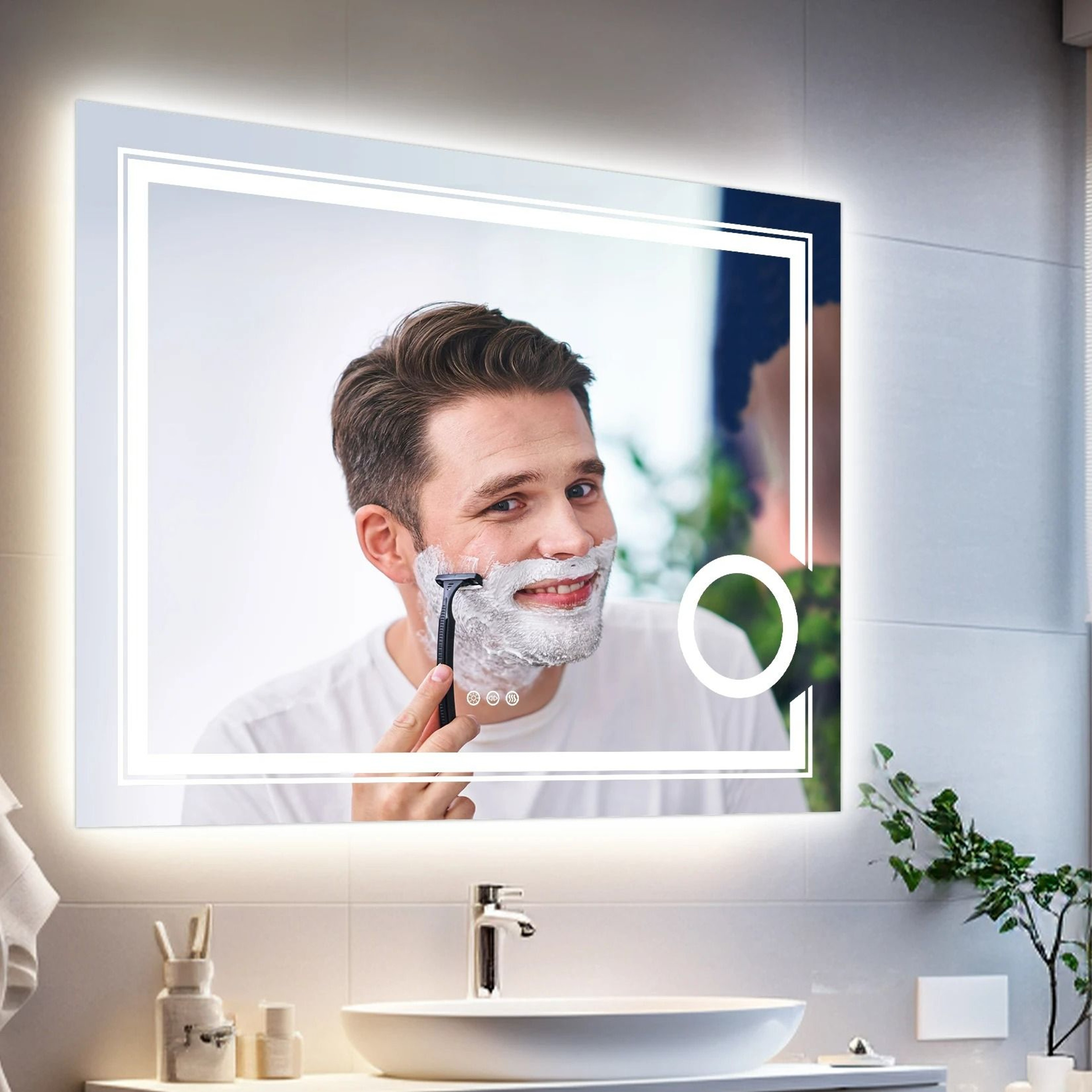 Smart WallMounted Dual Frontlit  Backlit LED Bathroom Mirror With Integrated 3x Magnifier 2