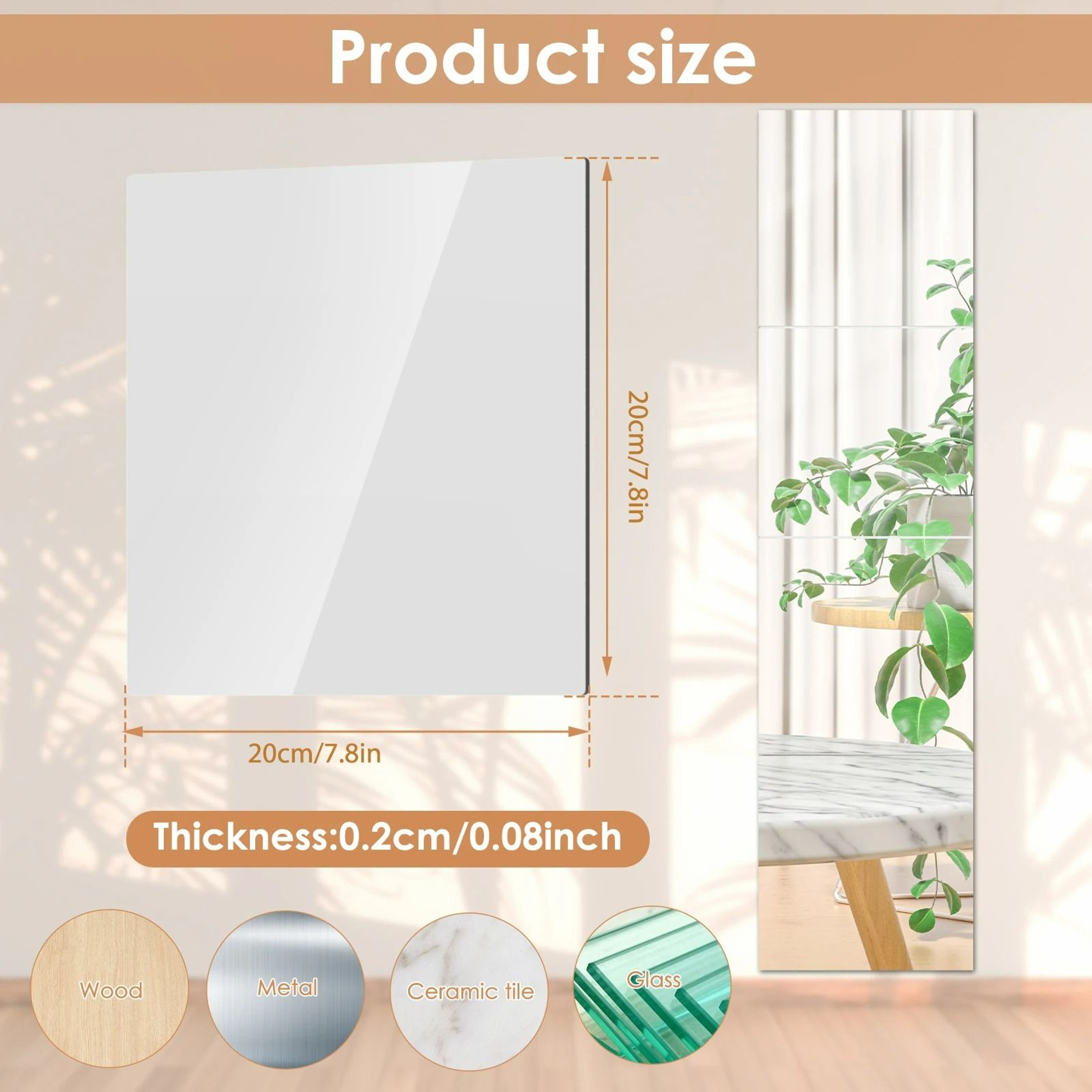 4Piece SelfAdhesive Shatterproof Acrylic Mirror Tile Set 7