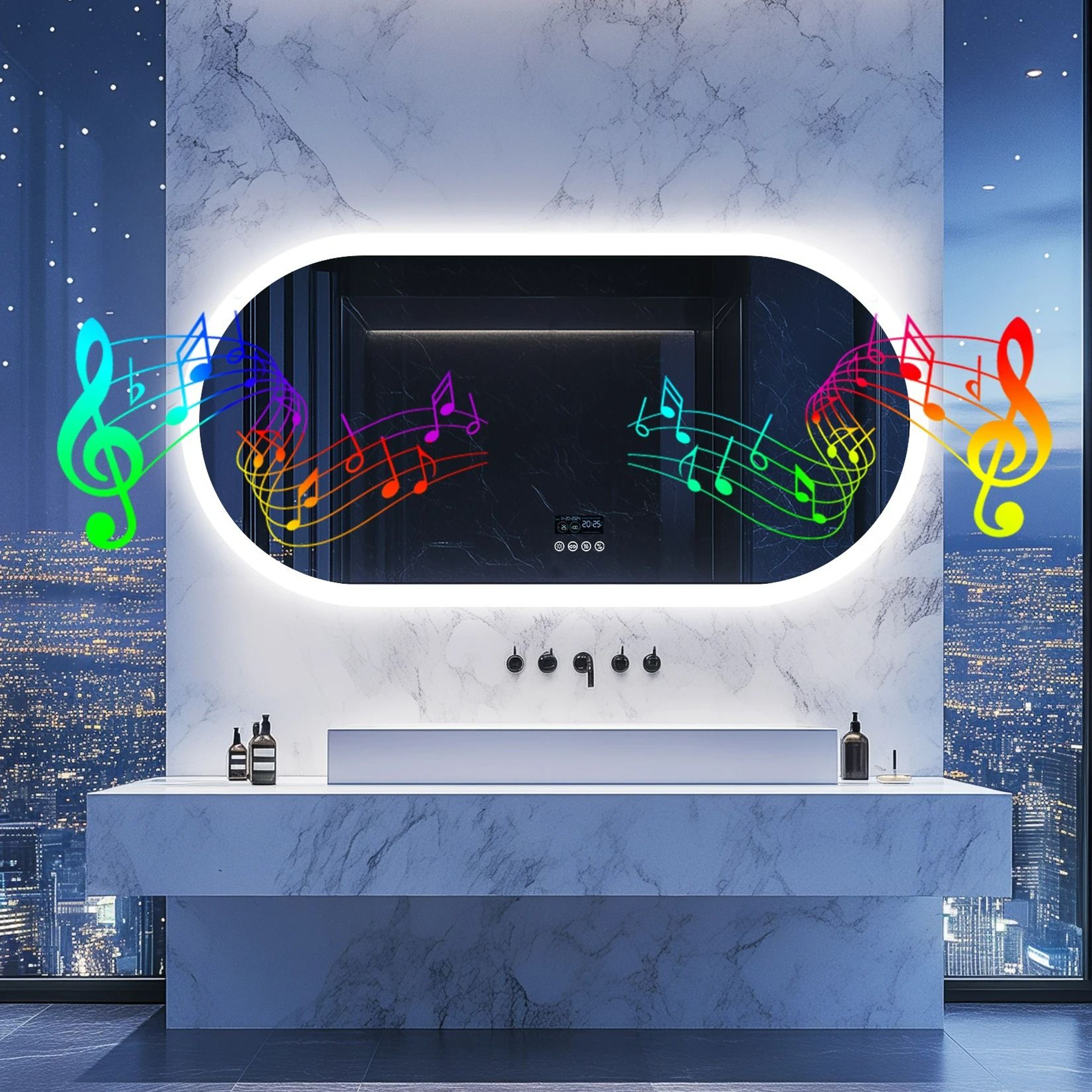 Oval Smart LED Bathroom Vanity Mirror With Bluetooth Speaker  Defogger 7