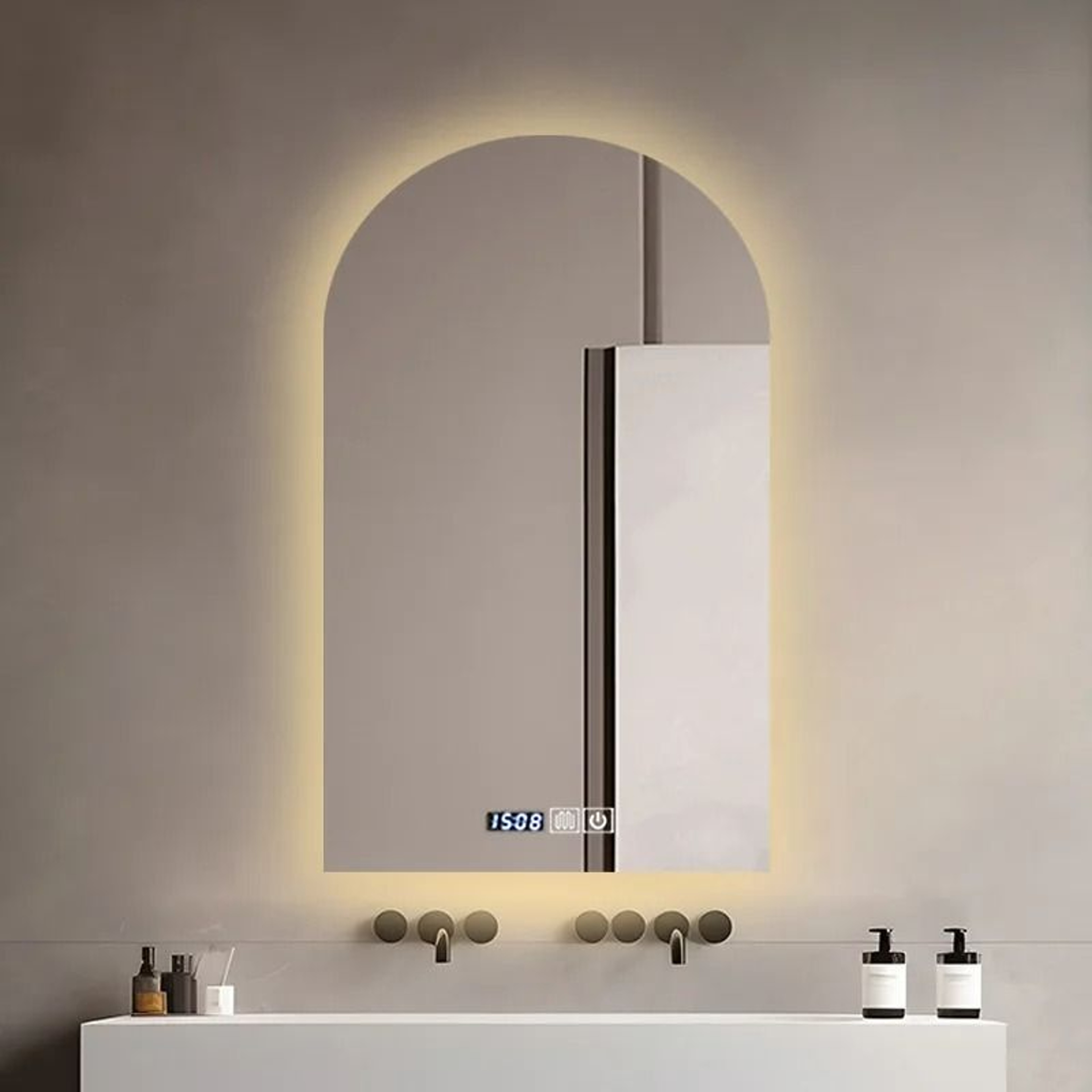 Arch UShaped Smart LED Bathroom Vanity Mirror With Ambient Backlighting 0