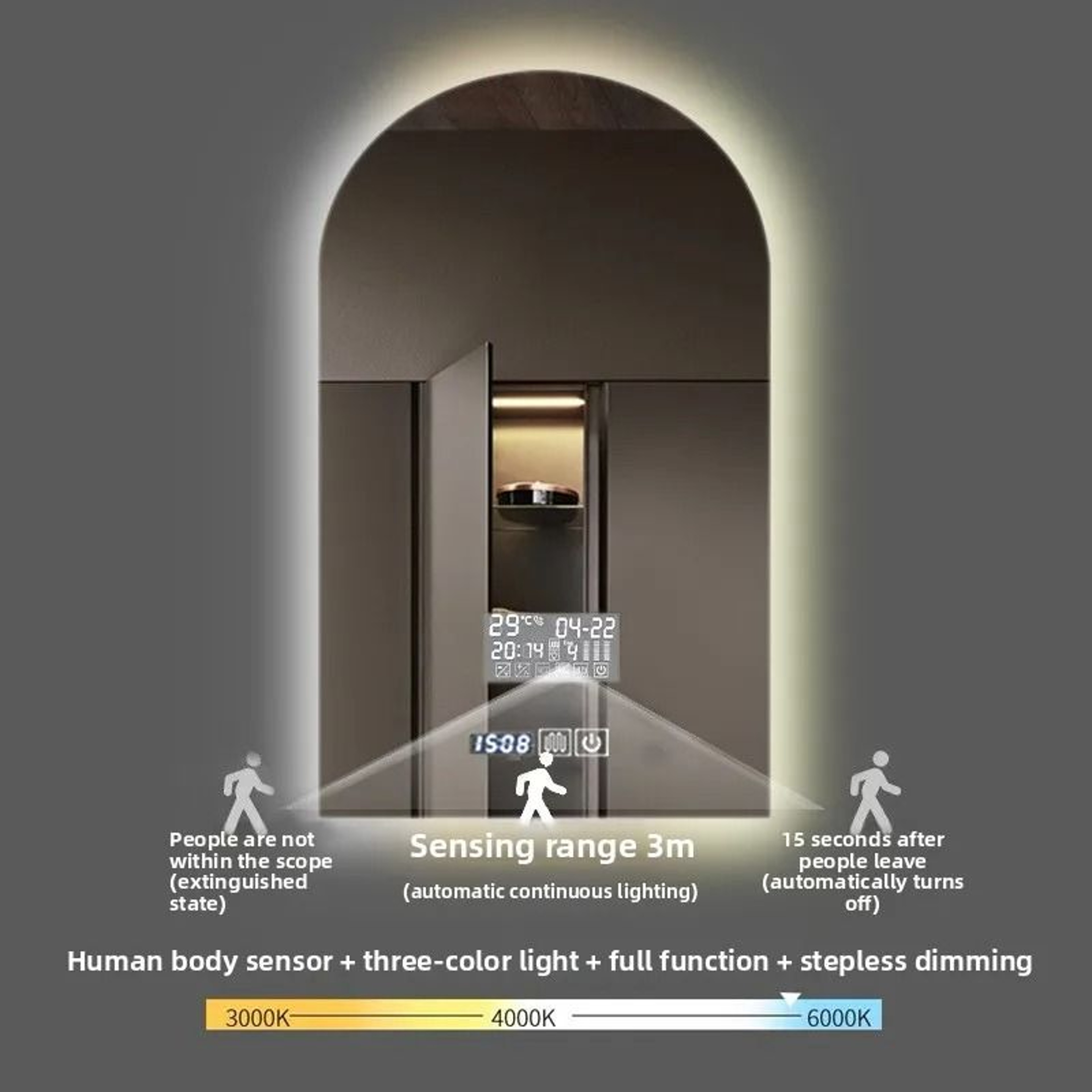 Arch UShaped Smart LED Bathroom Vanity Mirror With Ambient Backlighting 5