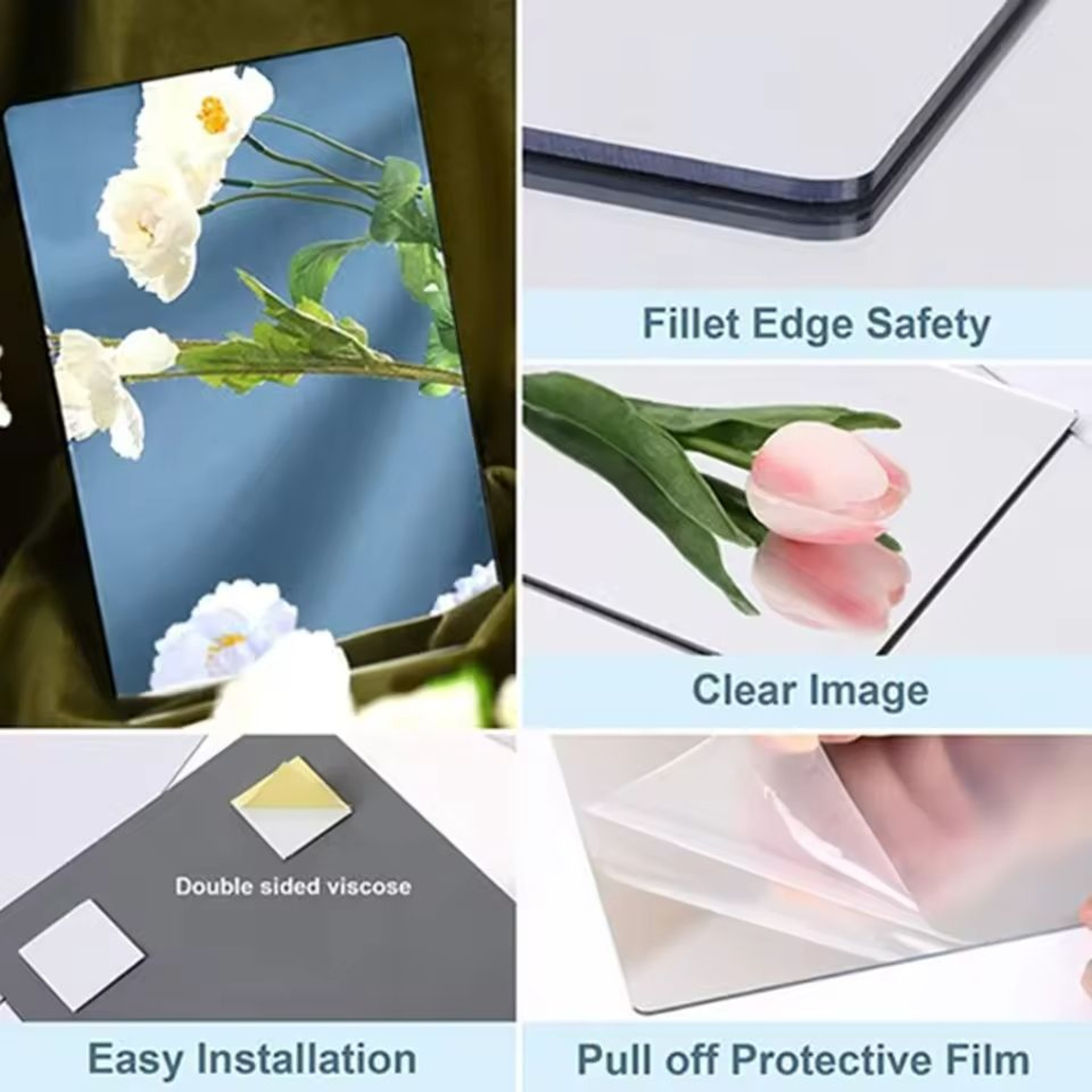 4Piece SelfAdhesive Soft Acrylic Mirror Tile Set 3