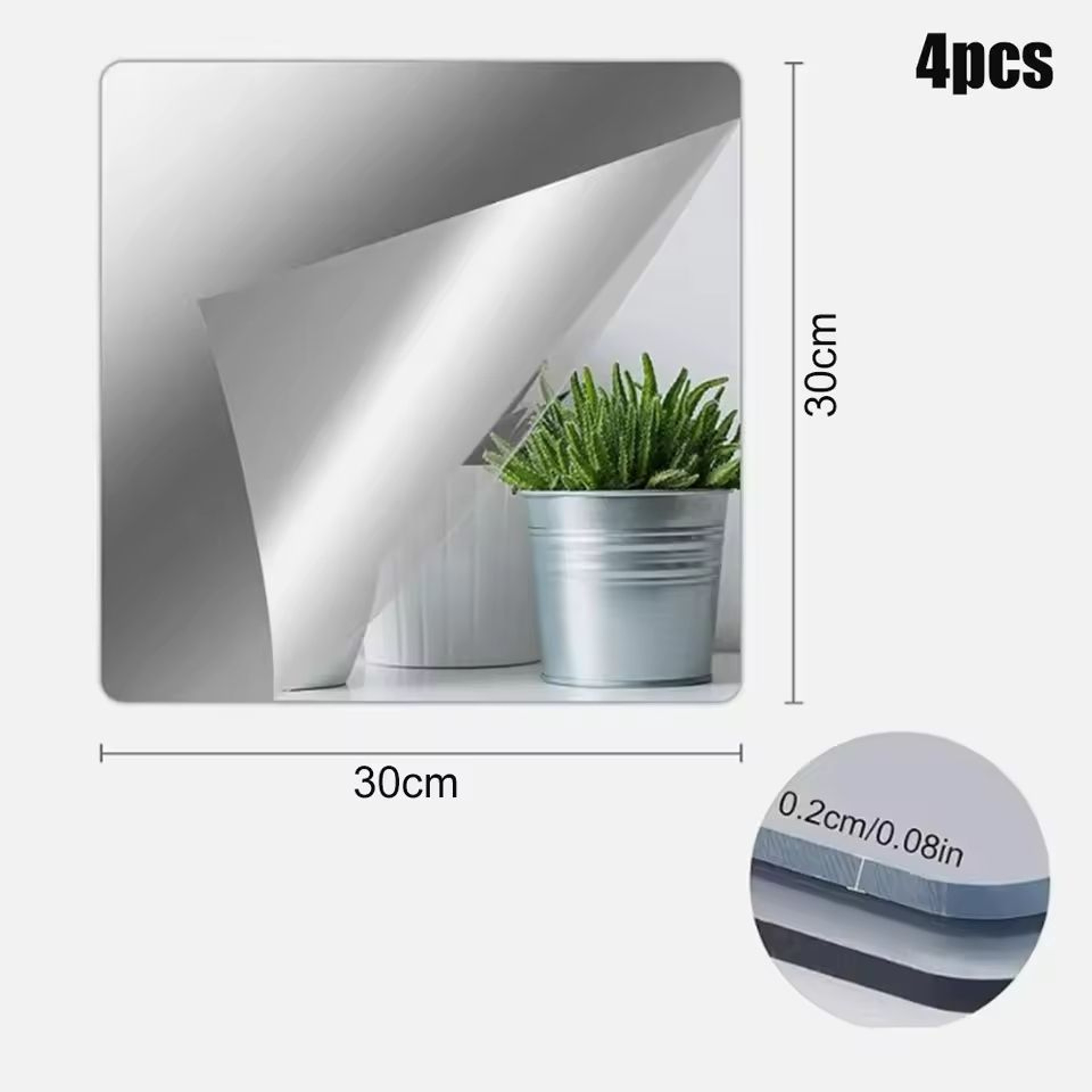 4Piece SelfAdhesive Soft Acrylic Mirror Tile Set 6