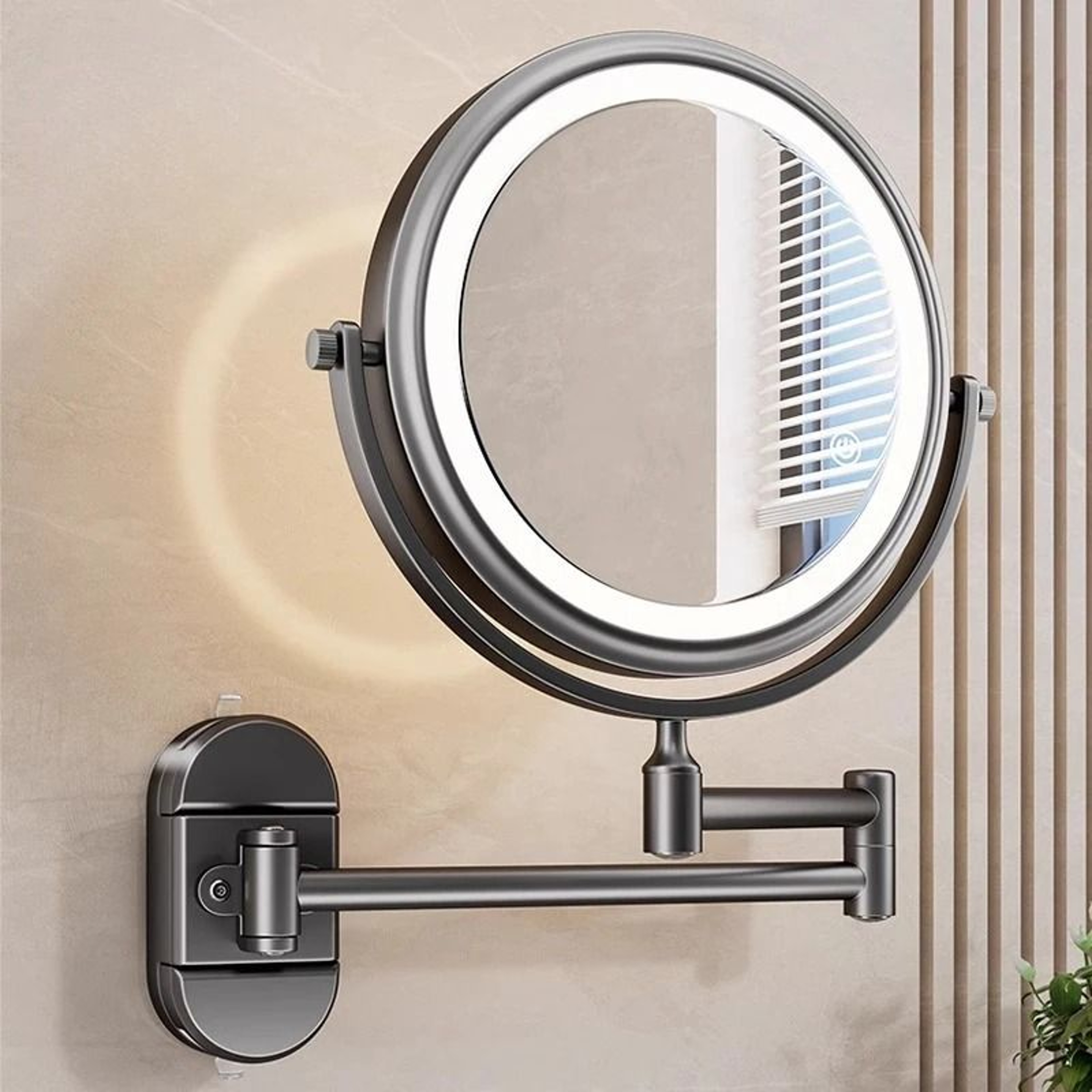 Folding DualSided Illuminated Wall Mirror With Rechargeable Battery  Suction Mount 1