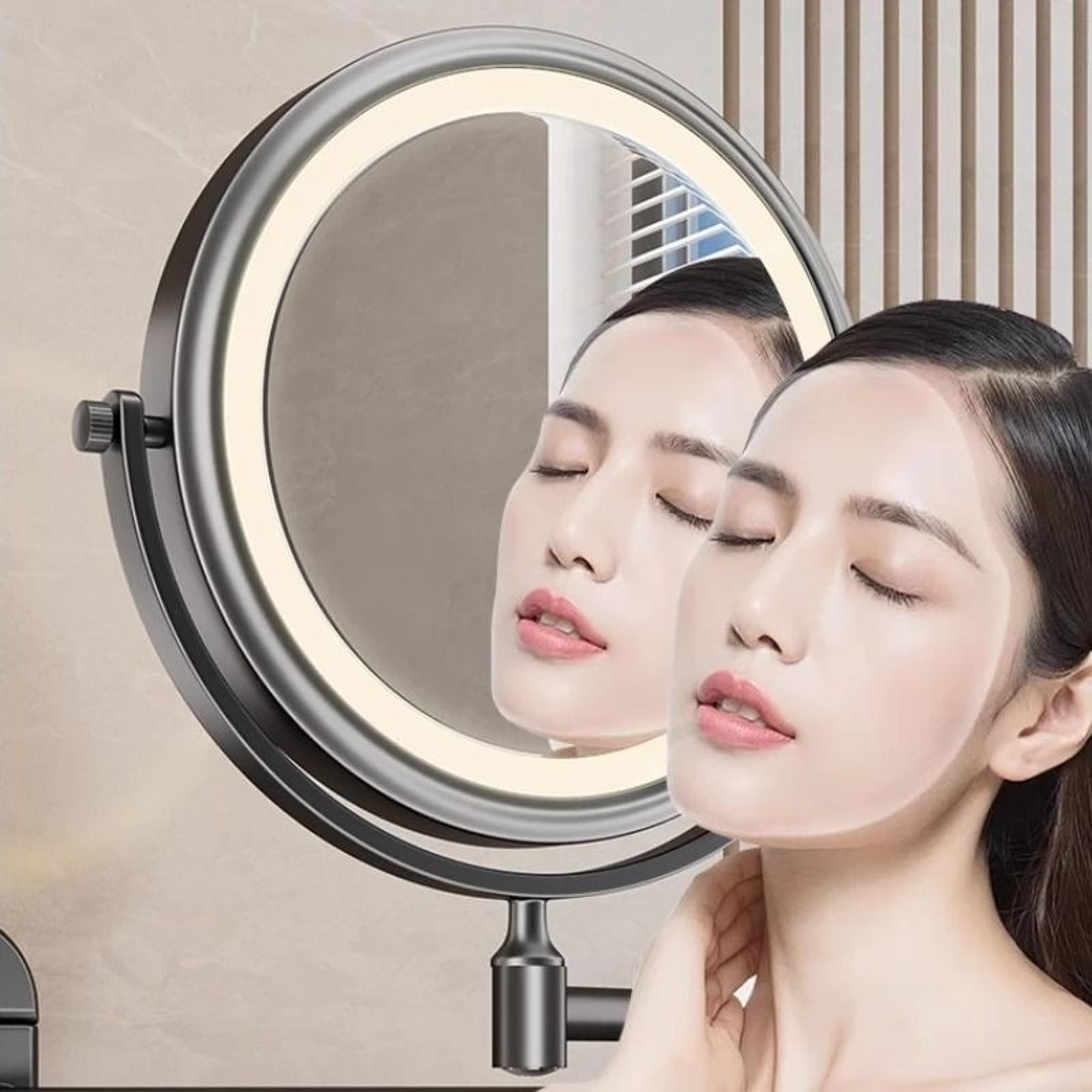 Folding DualSided Illuminated Wall Mirror With Rechargeable Battery  Suction Mount 2