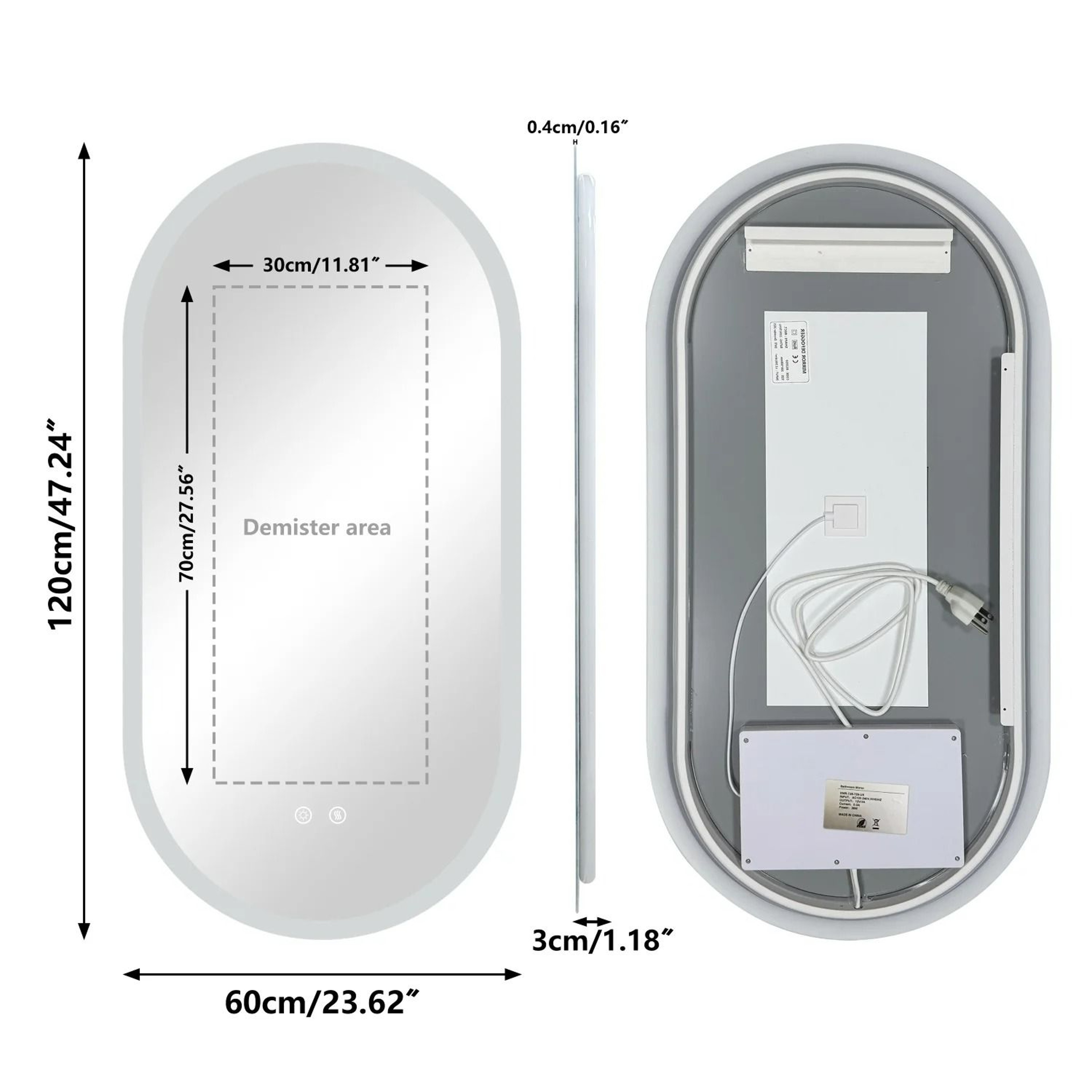 Long Oval Backlit Smart LED Bathroom Vanity Mirror With Defogger  Memory 9