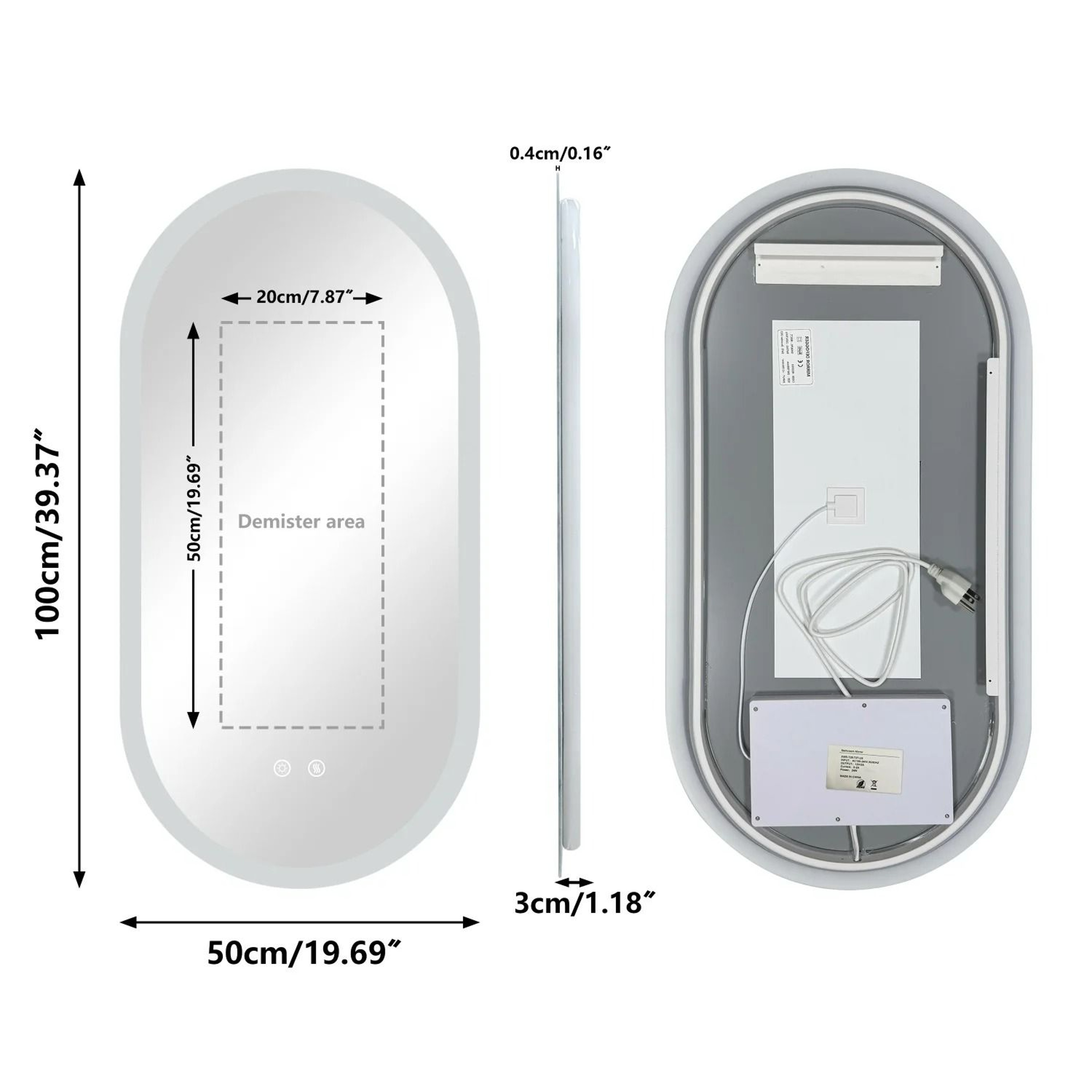 Long Oval Backlit Smart LED Bathroom Vanity Mirror With Defogger  Memory 8