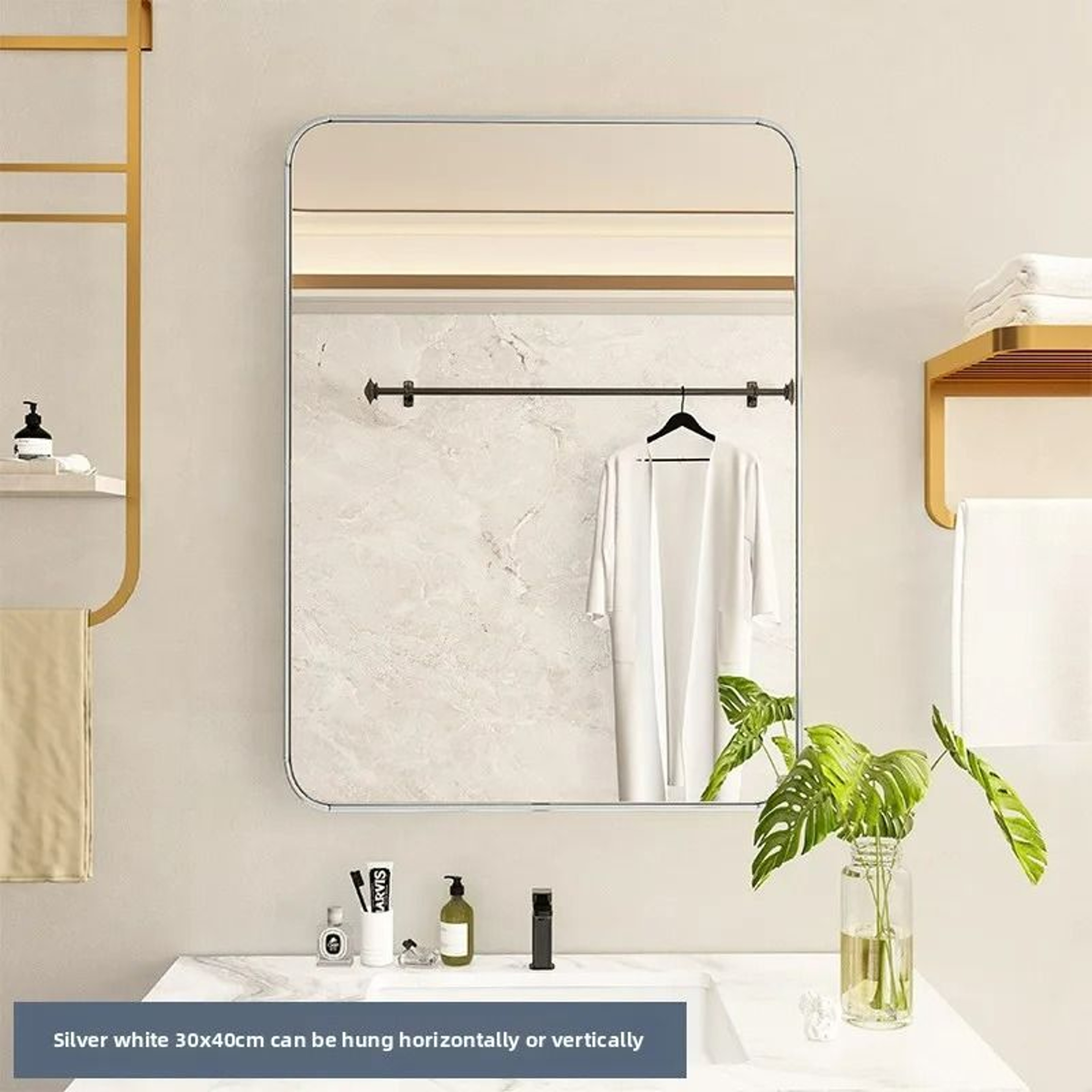 SelfAdhesive WallMounted Aluminum Rectangular Vanity Mirror 4