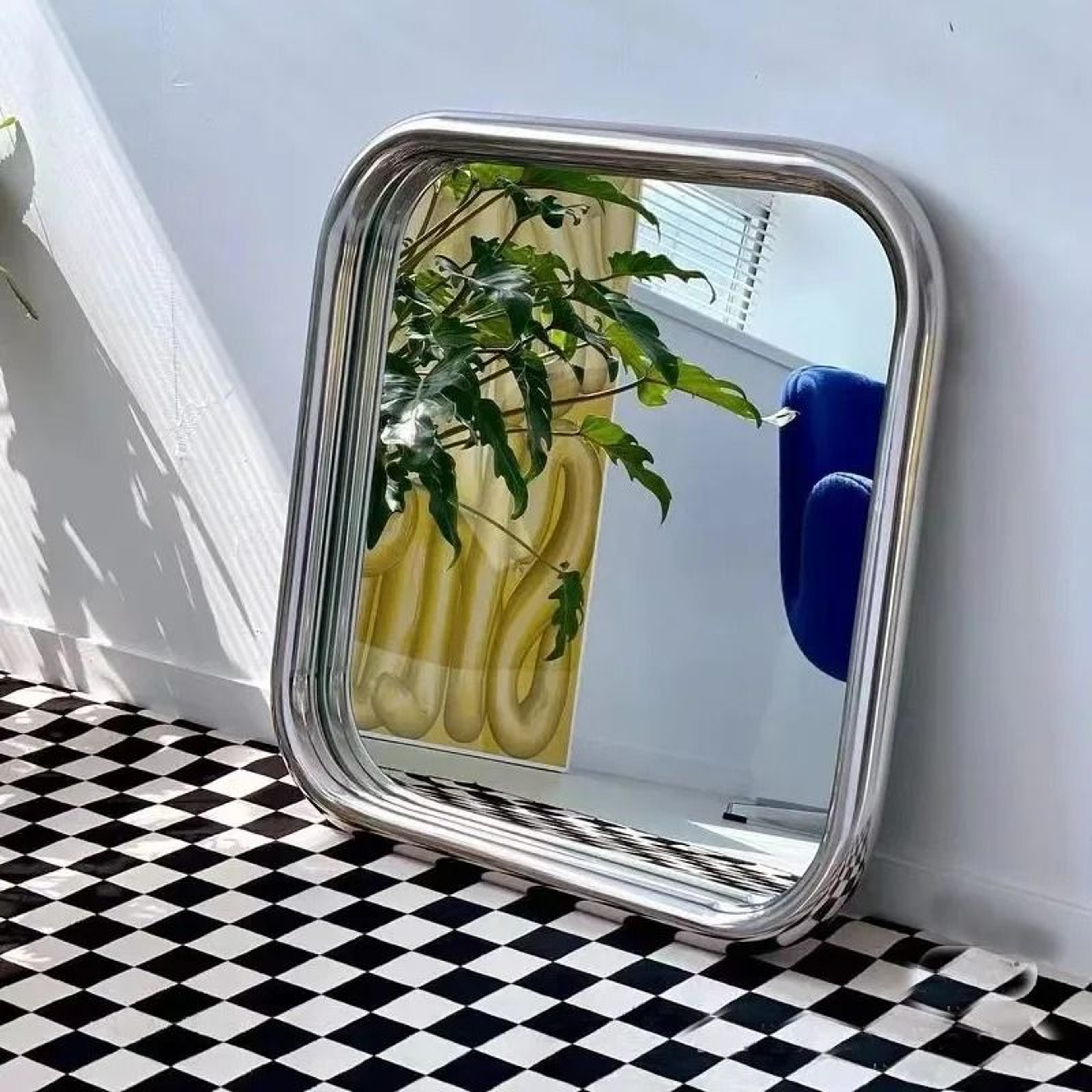 Modern Stainless Steel Framed Square Wall Mirror 0
