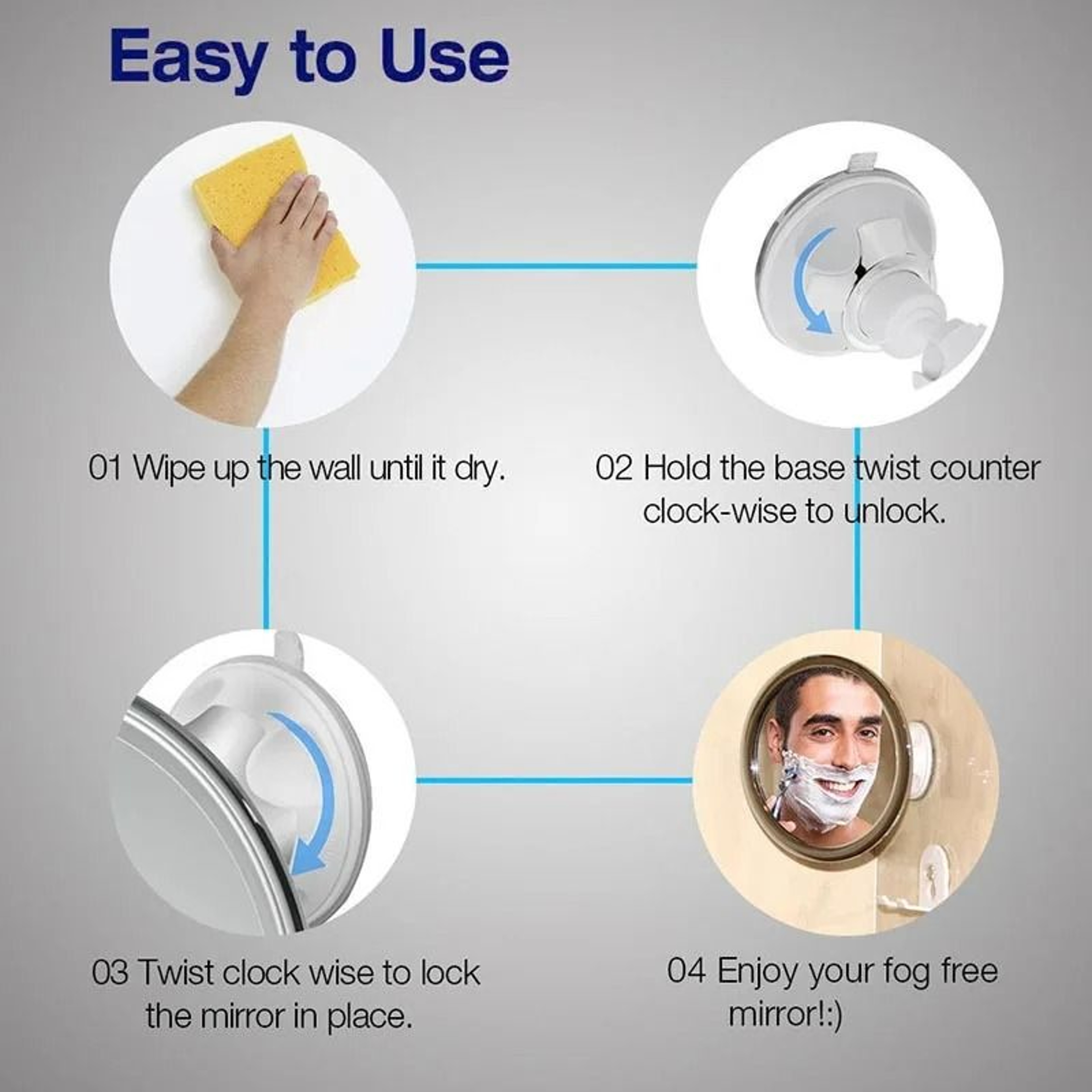 360 Rotating Fogless Shower Mirror With Lock Suction Cup 5