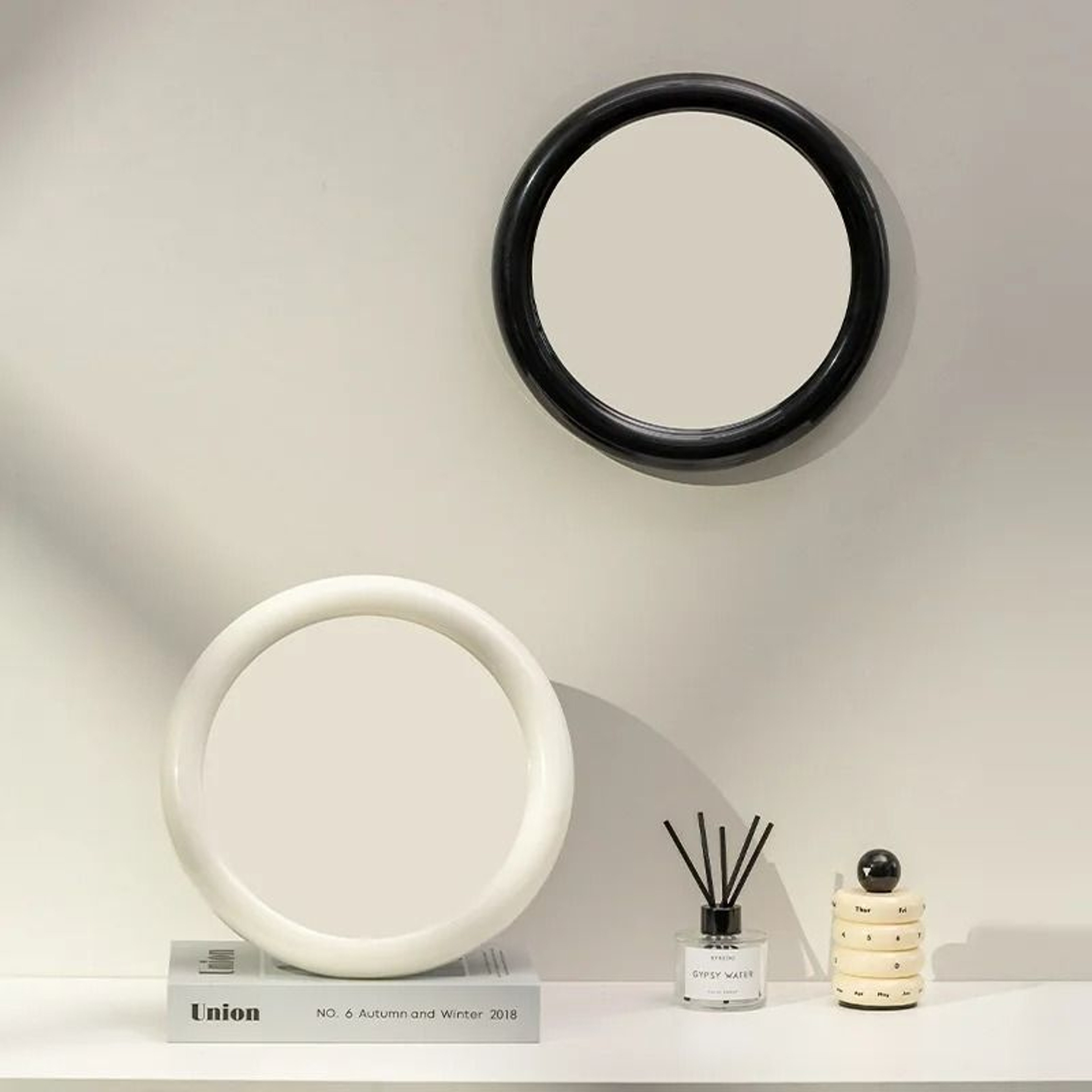 Nordic Round DualUse Glass Wall  Desktop Mirror 1