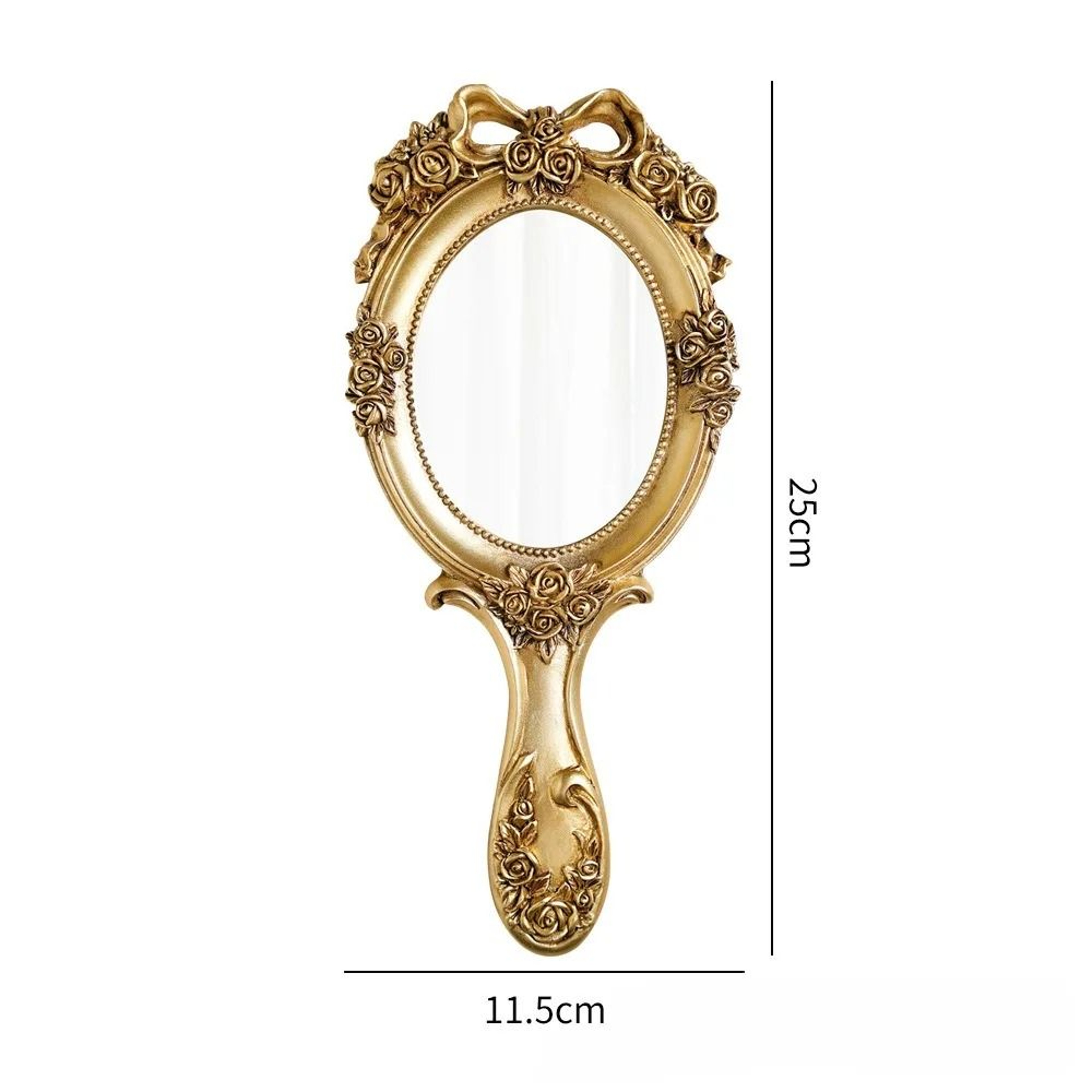 Vintage Embossed Rose Handheld Vanity Makeup Mirror 7