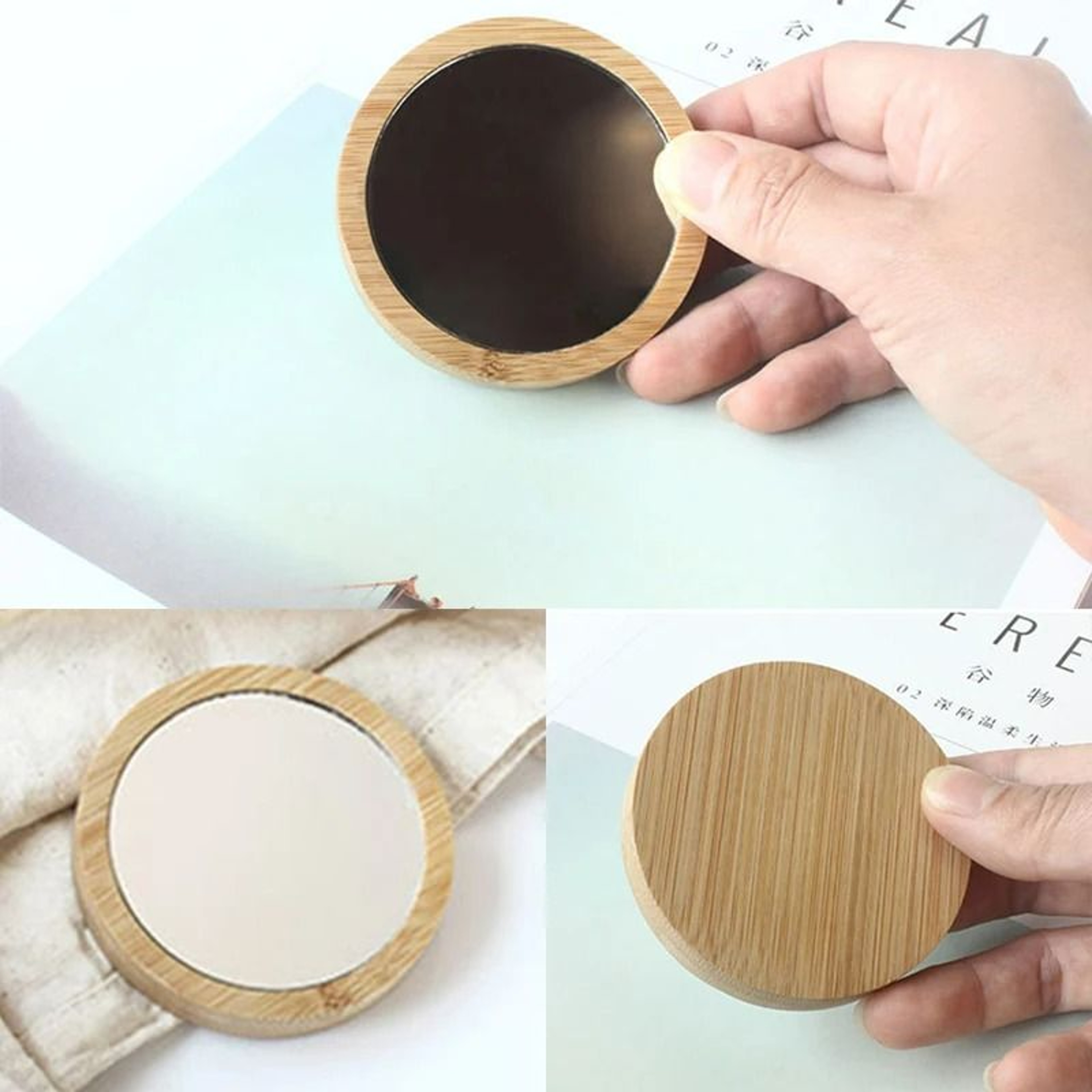 Natural Wooden Mini Pocket Compact Mirrors  Pack Of 10  2