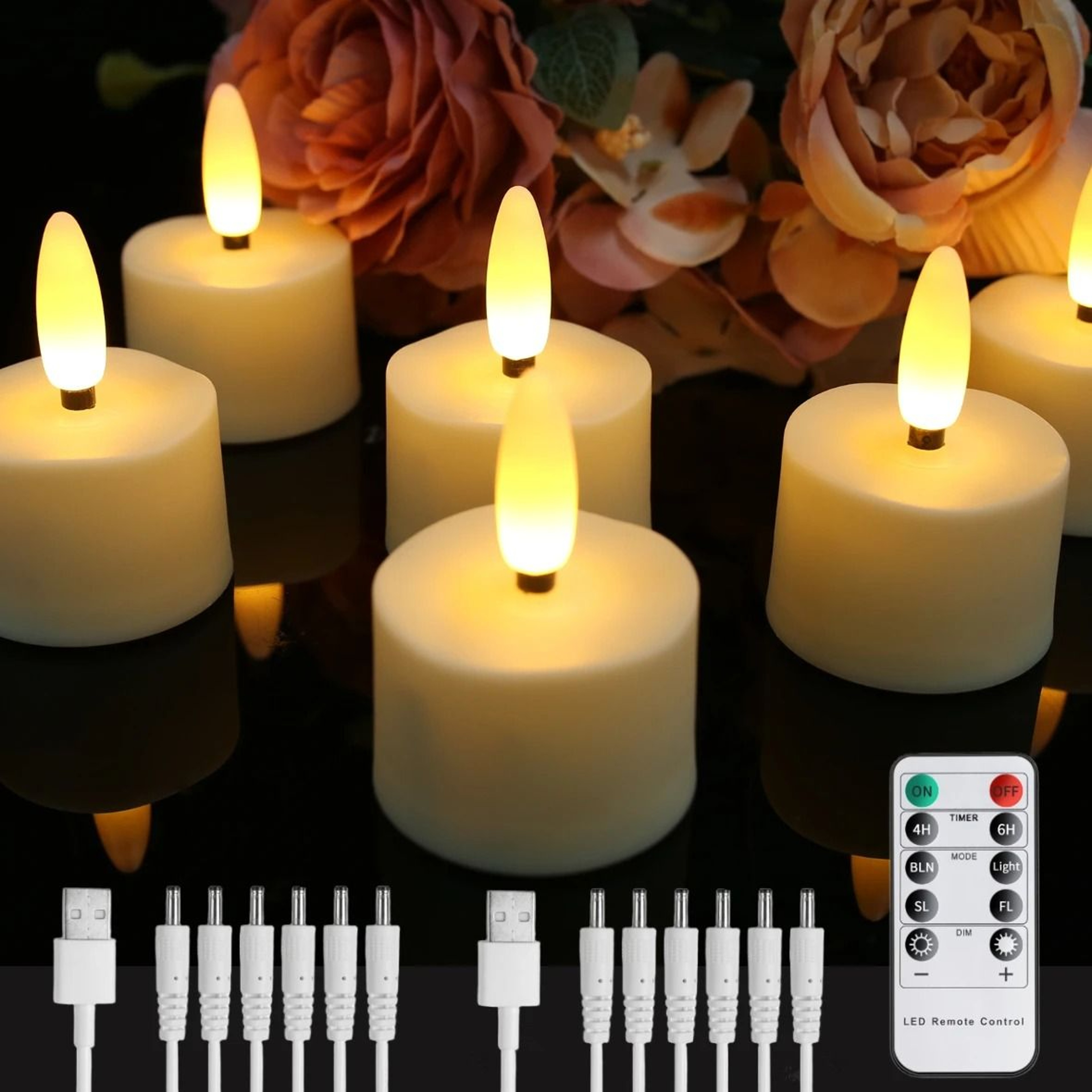 Rechargeable Flameless LED Tea Light Candles With 3D Flickering Wick  Remote  Pack Of 6  1