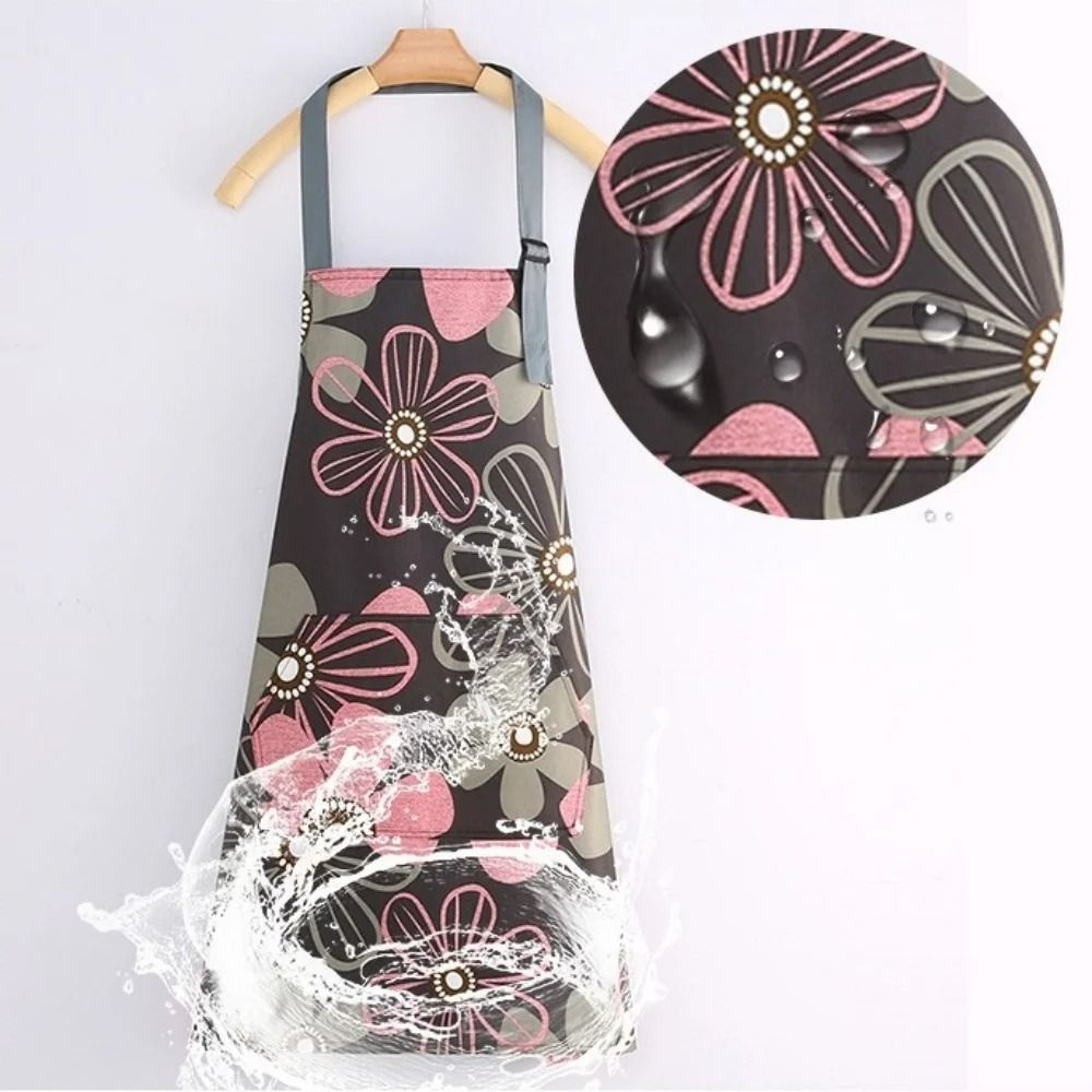 Waterproof Adjustable Floral Cooking Apron With Pockets 1