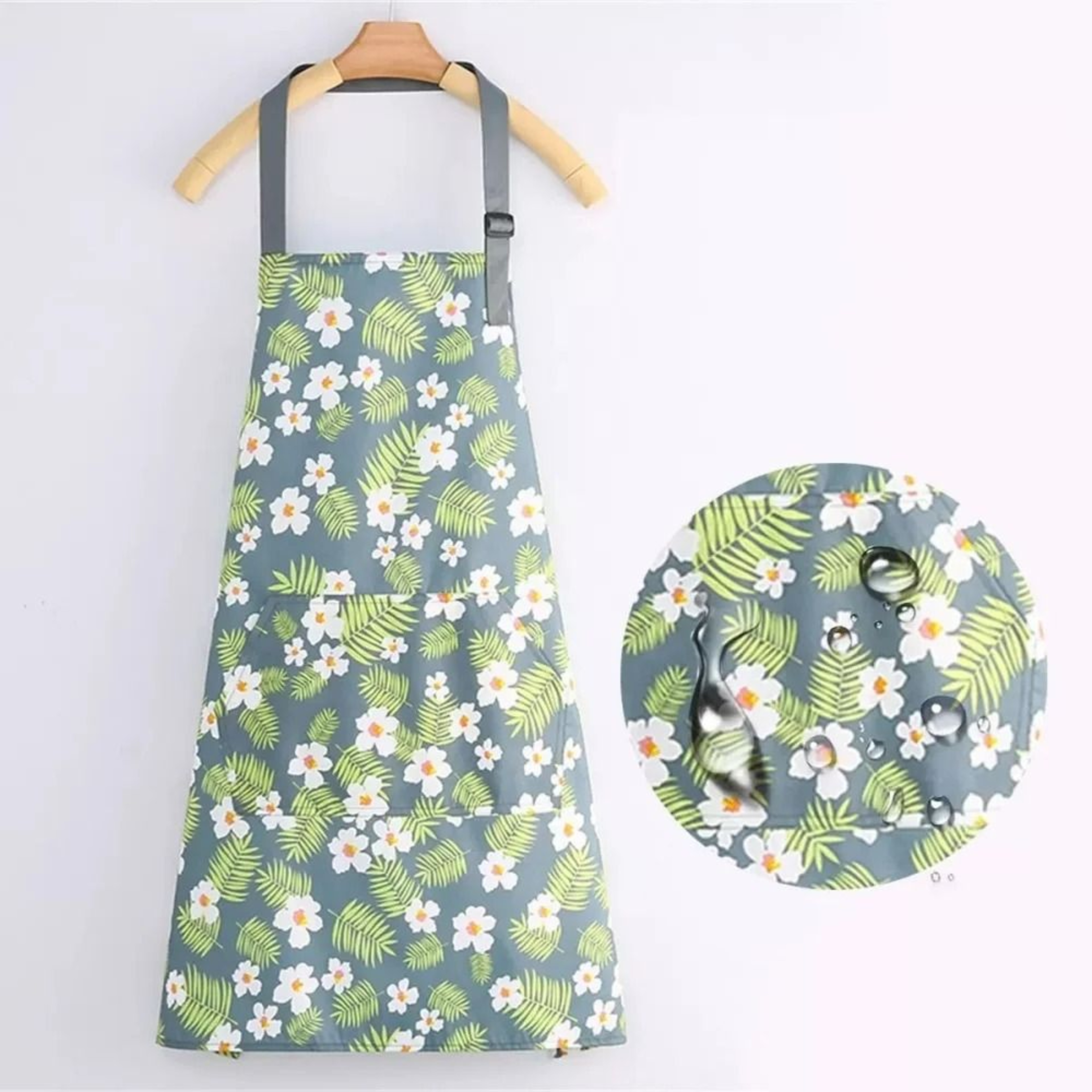 Waterproof Adjustable Floral Cooking Apron With Pockets 7