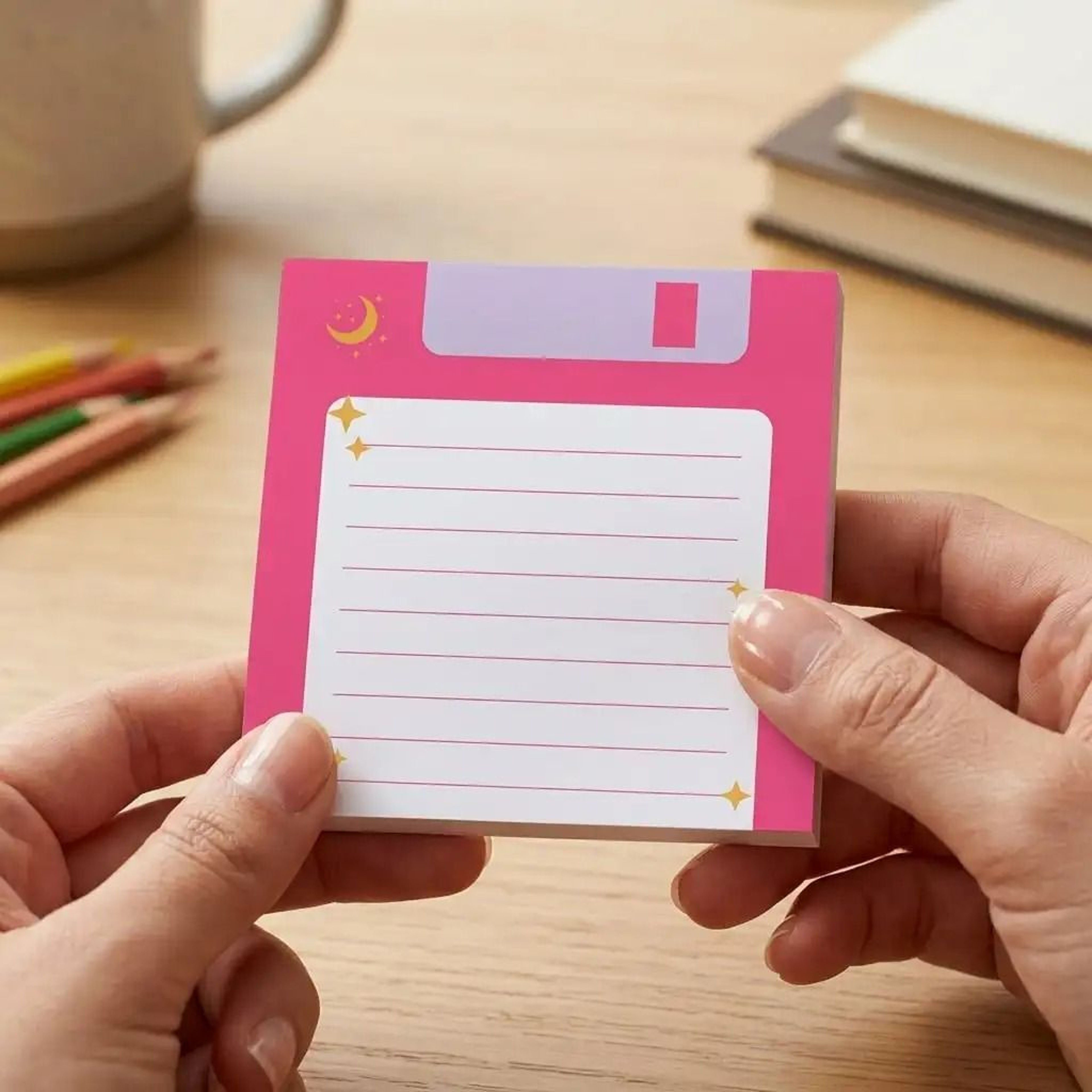 4 Pack Retro Floppy Disk Sticky Notes With Celestial Moon Design For Desk Decor 3