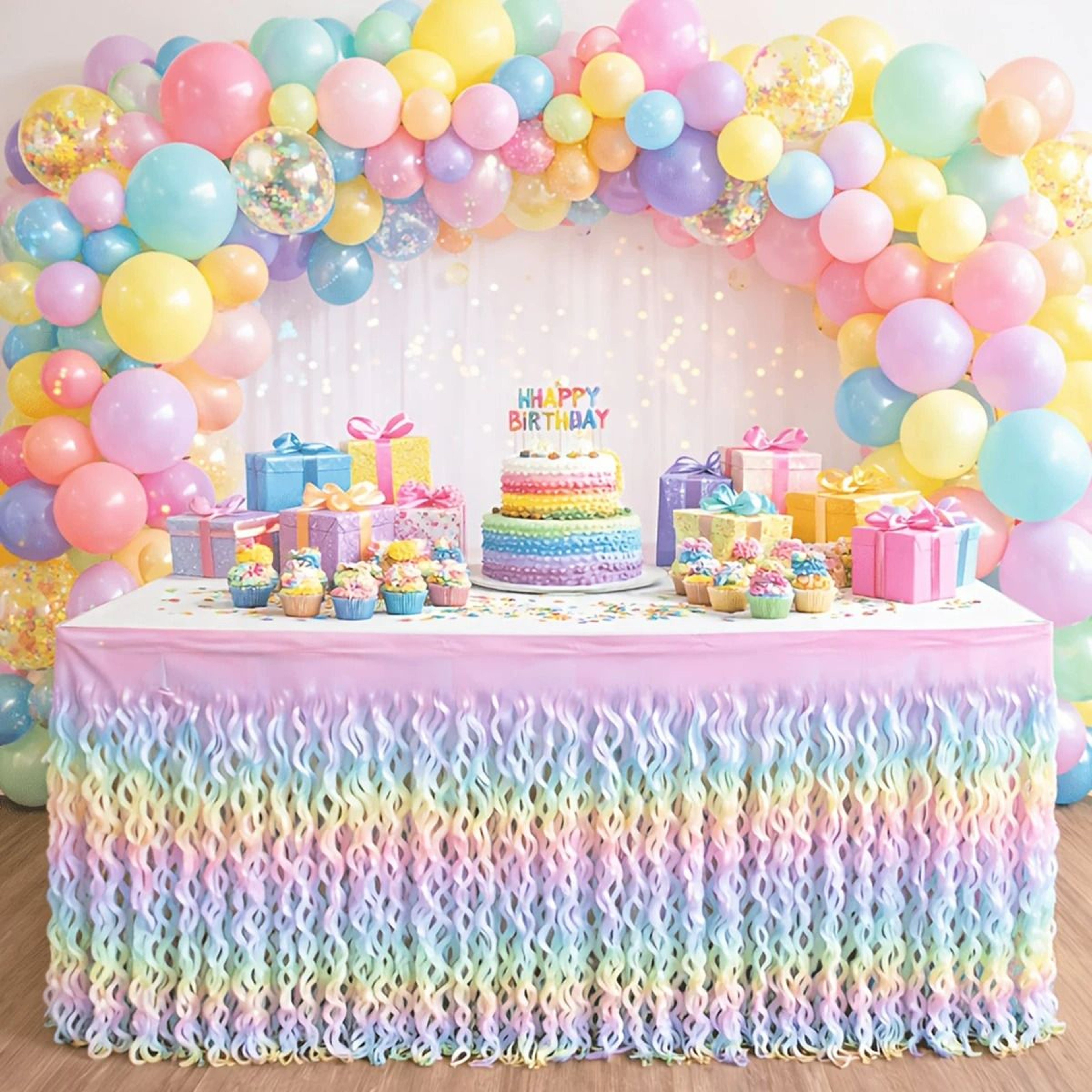 Rainbow Gradient Wave Disposable Table Skirt For Birthday Parties And Weddings 3