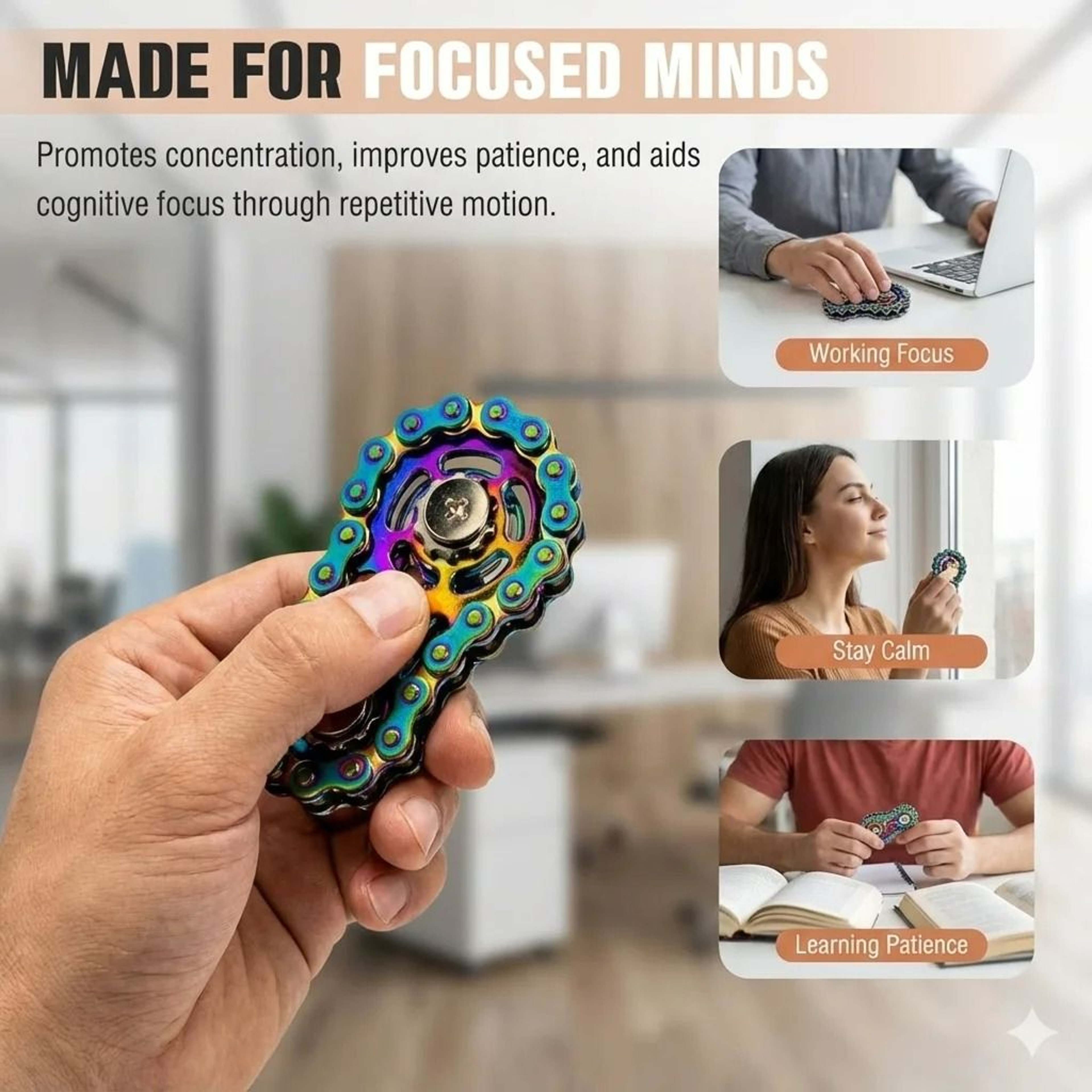 Silent CNC Machined Stainless Steel Bicycle Chain Gear Finger Spinner 5