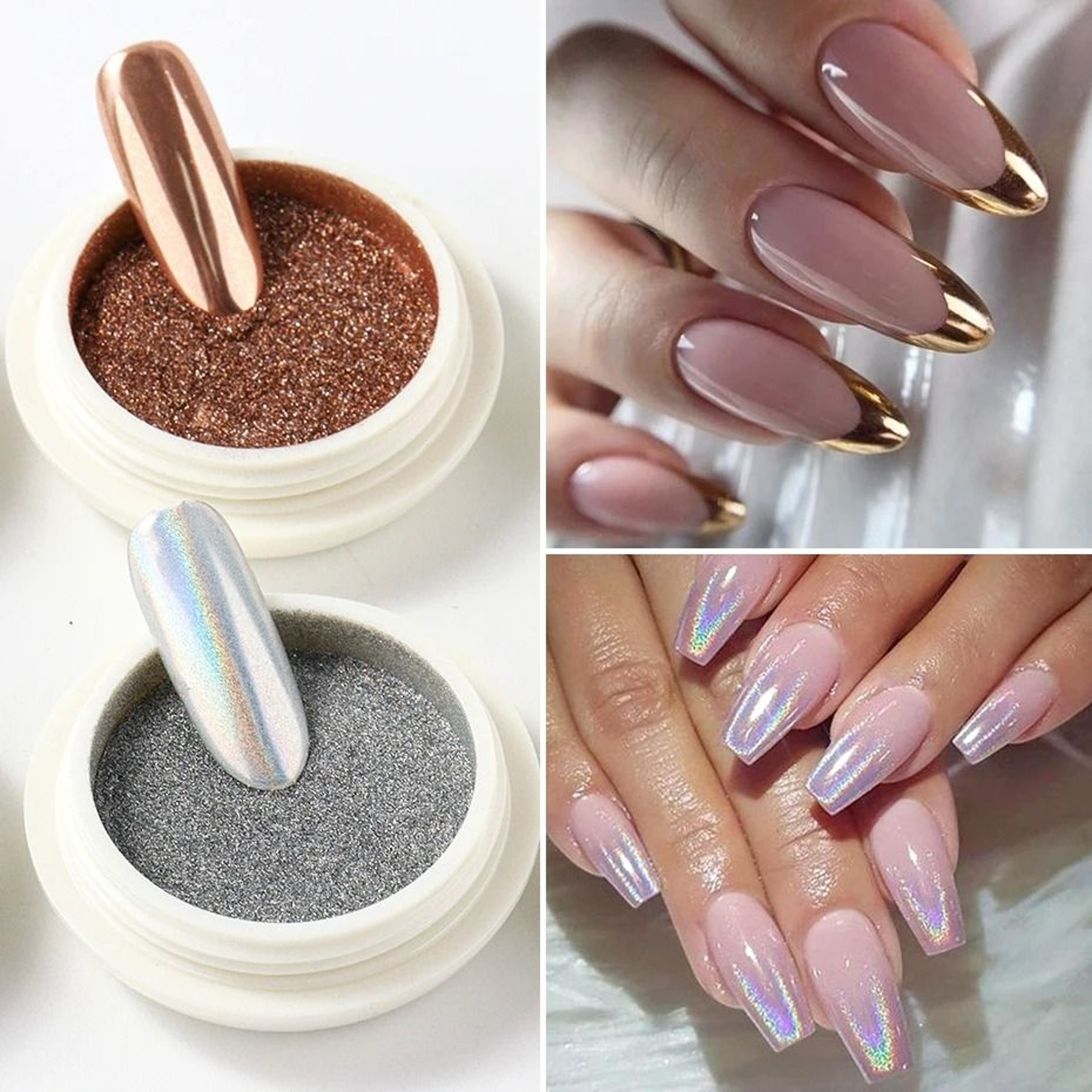 6 Piece DIY Chrome Mirror And Holographic Aurora Nail Powder Pigment Set 3