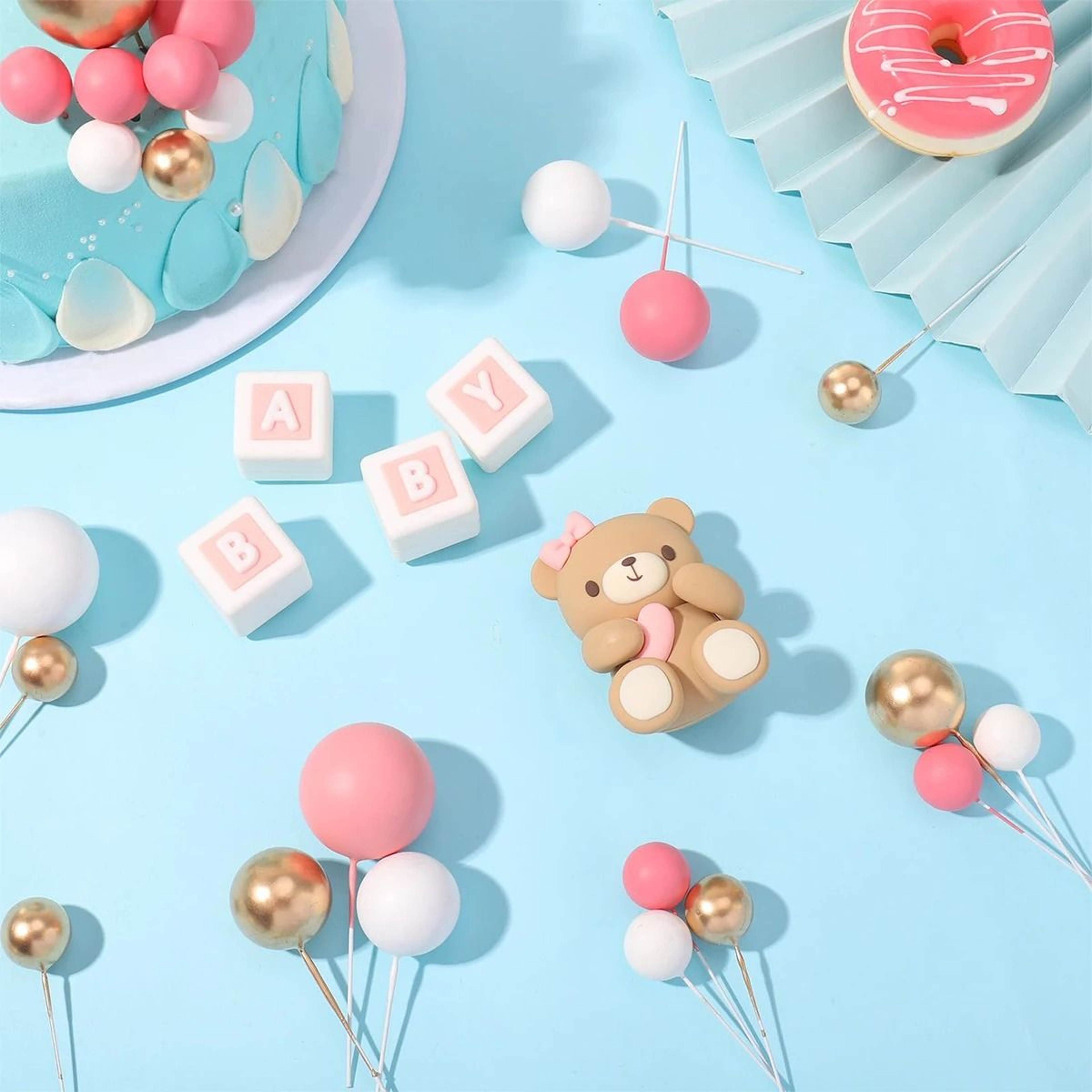 Pink Bear And Train Cake Topper Set For Baby Showers And Birthdays 2
