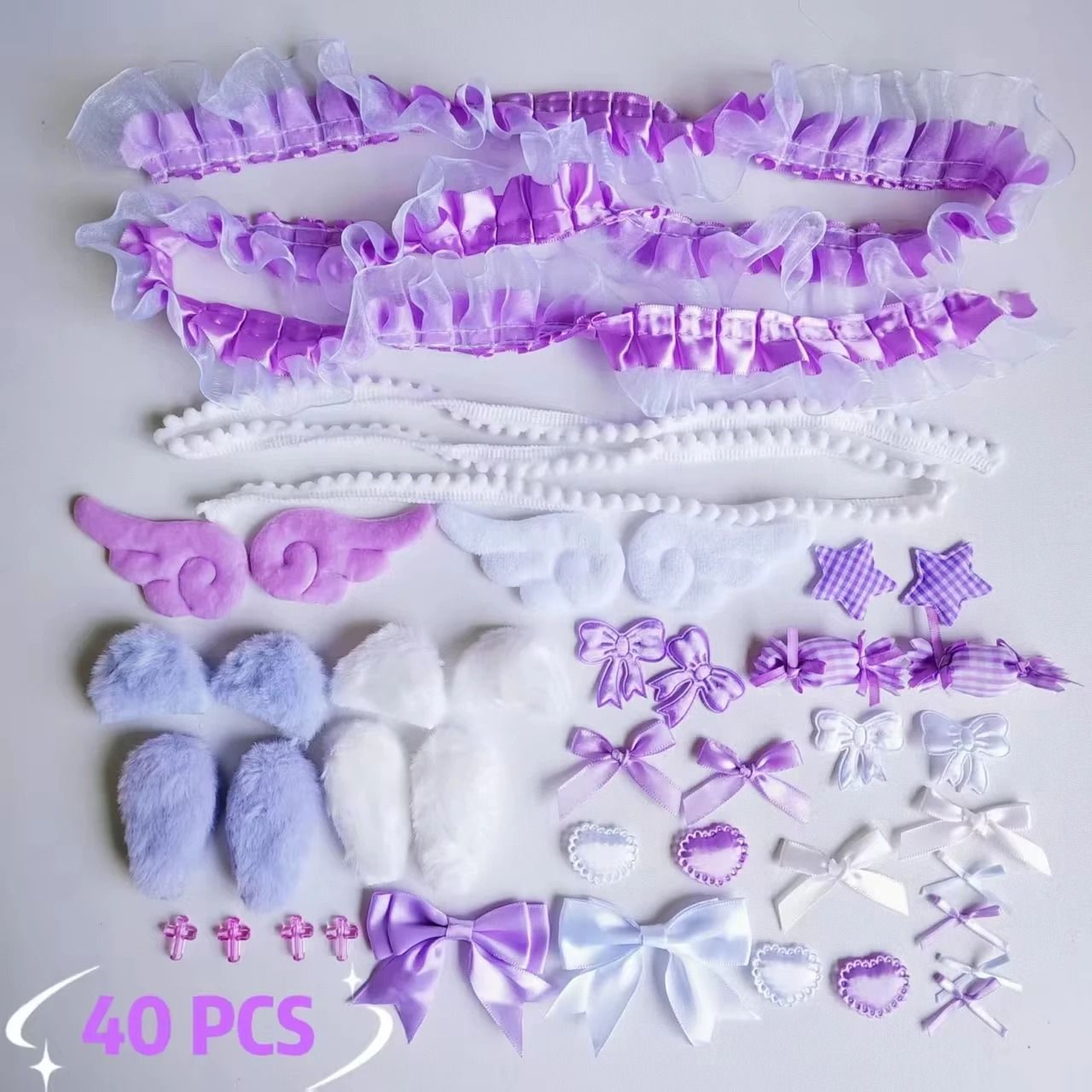 40 Piece Lace And Plush Craft Kit With Bunny Ears Angel Wings And Shapes 3