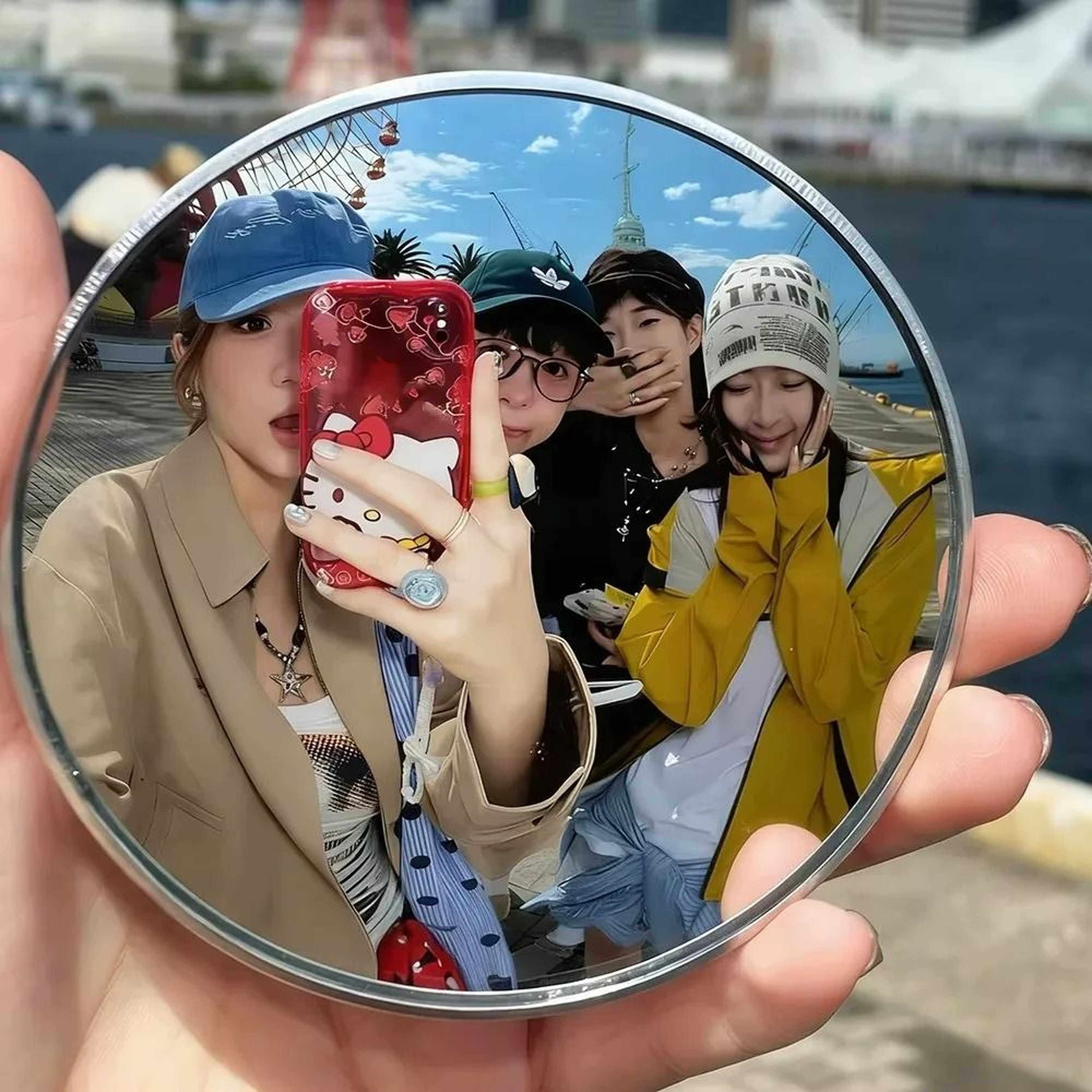 Mini Round Portable Rear Camera Vlogging Selfie Mirror For IPhone  Android 0