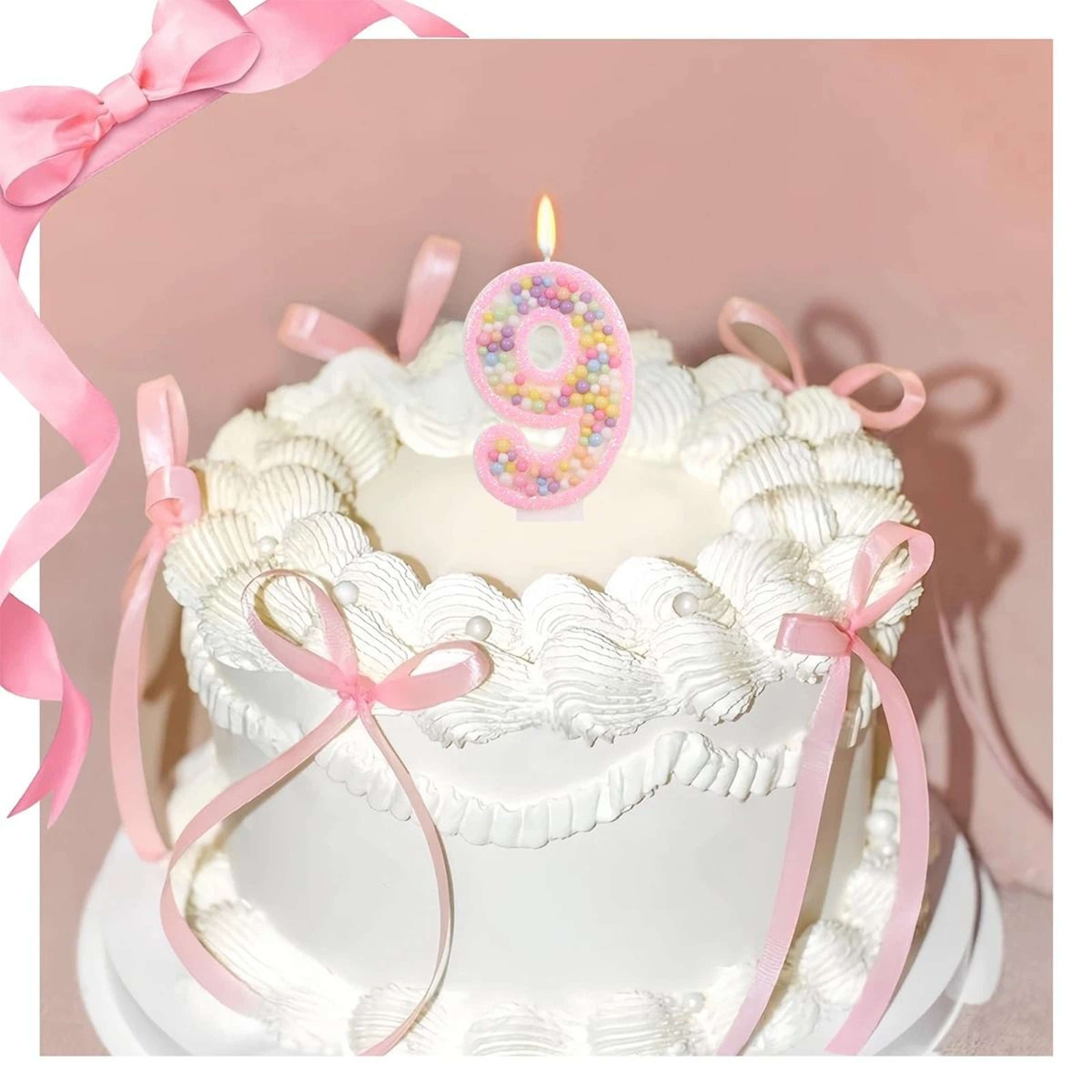 White And Pink Macaron Birthday Candles With Axolotl Cake Topper Accent 4