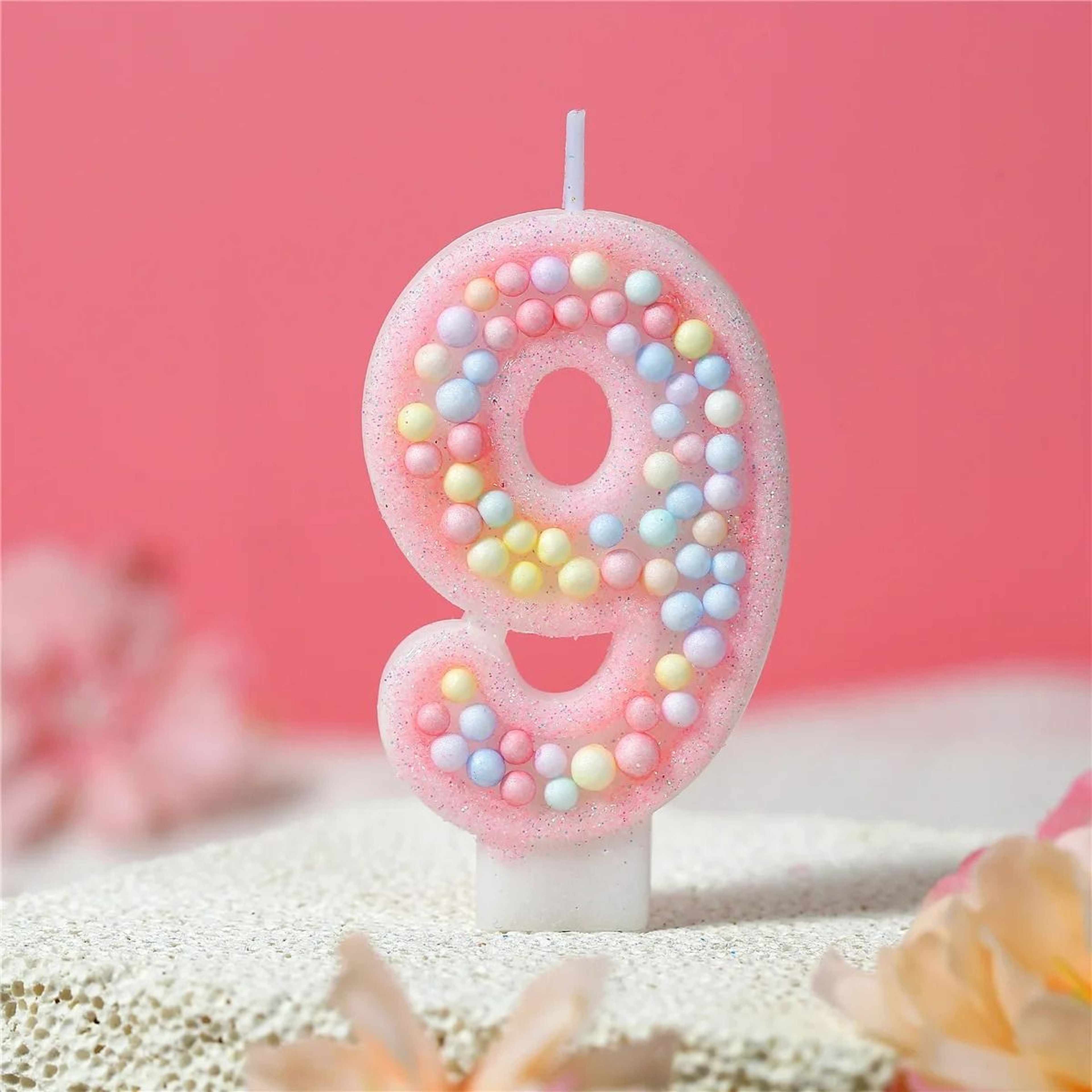 White And Pink Macaron Birthday Candles With Axolotl Cake Topper Accent 15