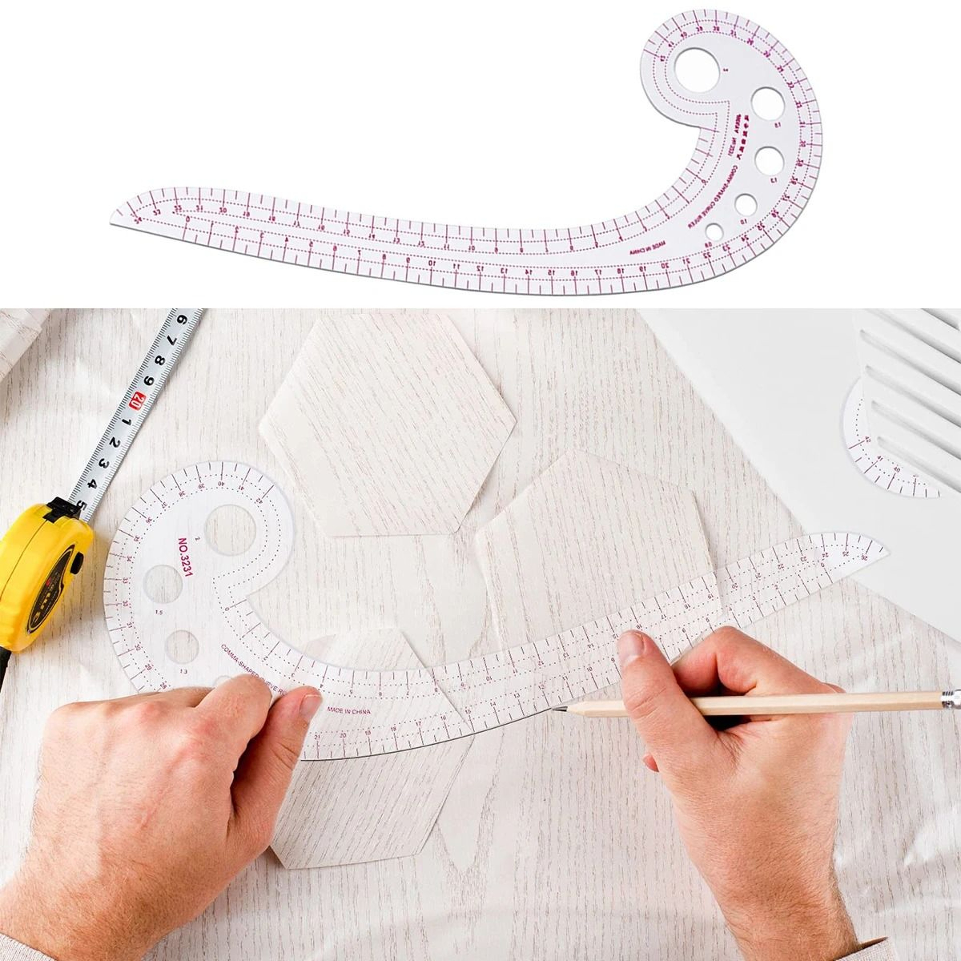 CommaShaped French Curve Sewing Ruler 165 In For Garment Drafting And Pattern Making 0