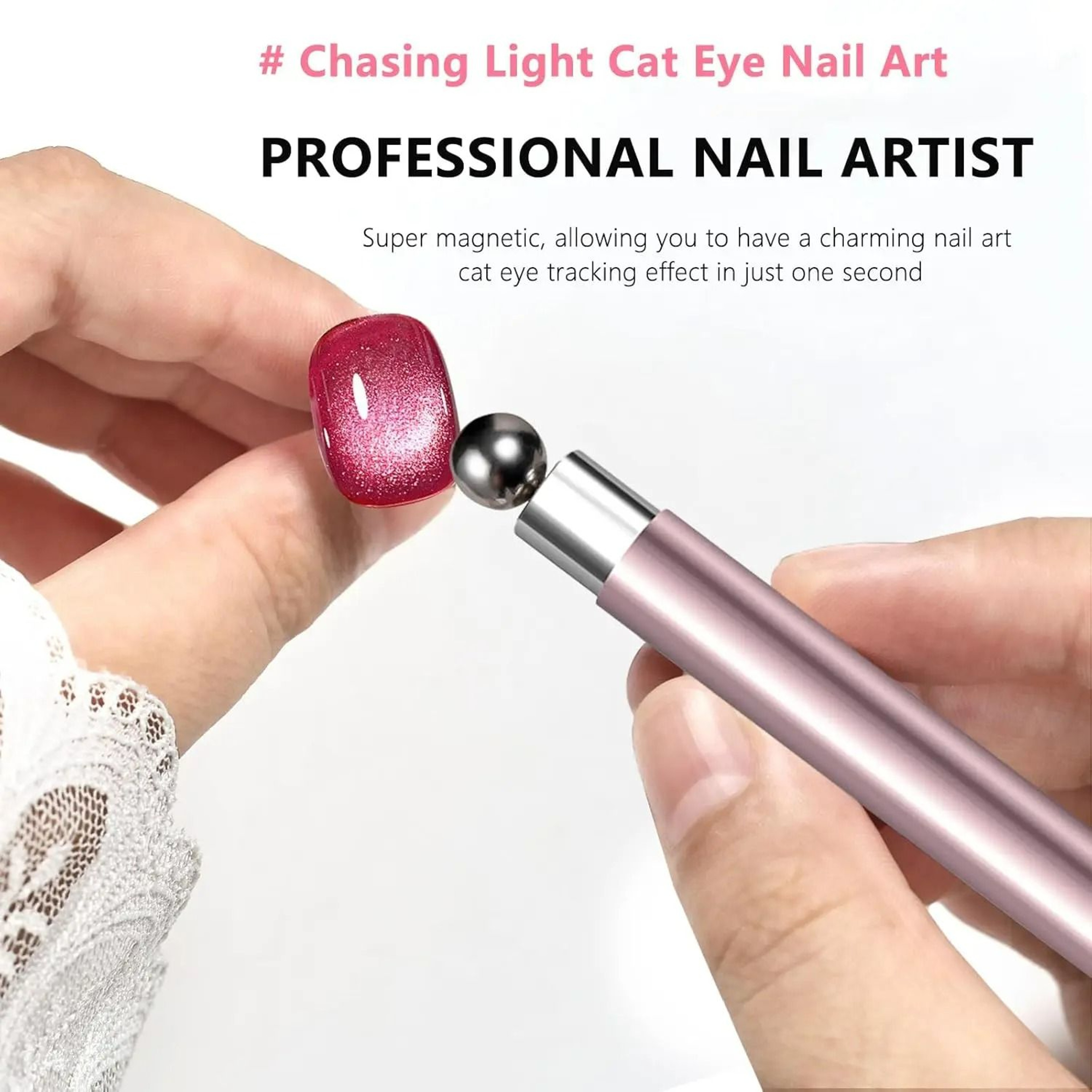 DoubleHeaded Nail Cat Eye Magnetic Ball And Magnet Stick Tool For 3D Gel Polish Art 2
