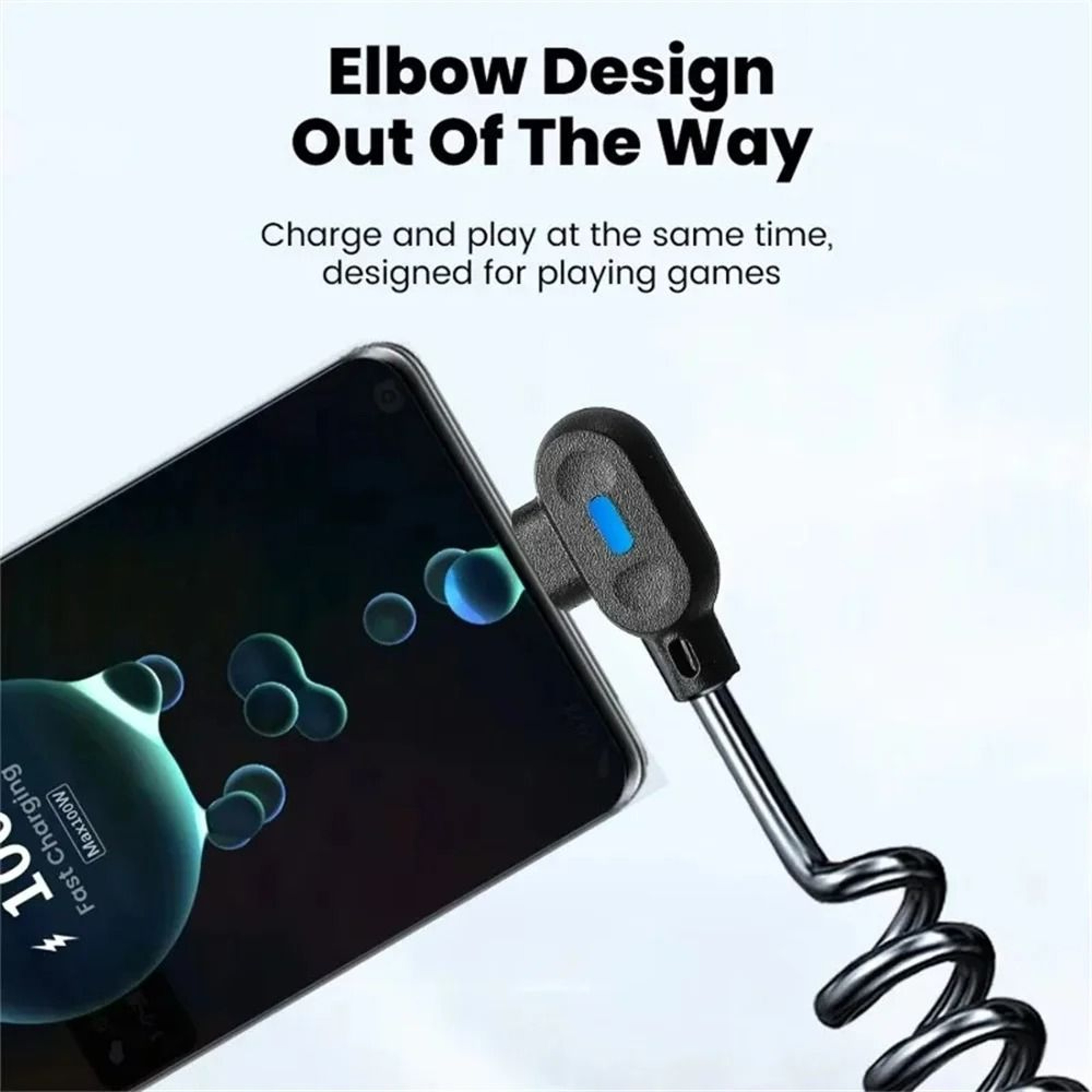 6A Dual Elbow 90Degree Coiled Spring USB To TypeC Fast Charging Cable 4