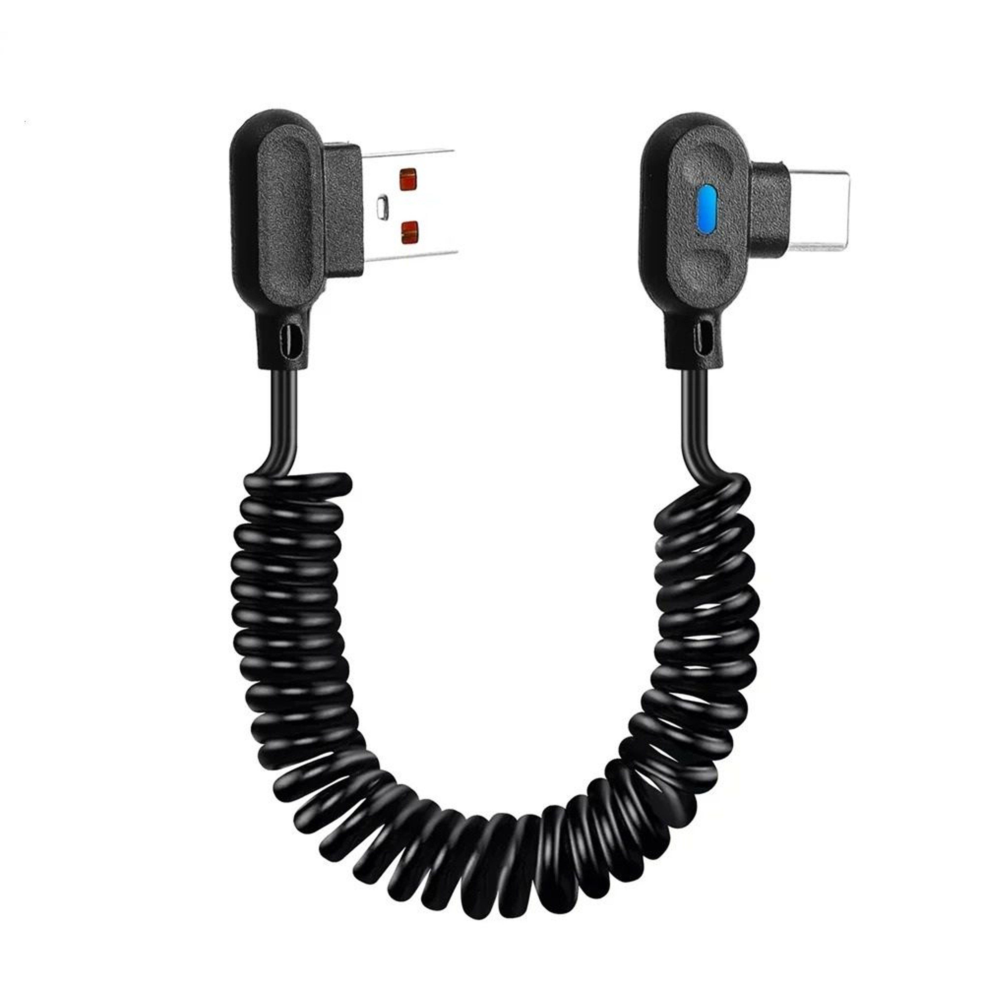 6A Dual Elbow 90Degree Coiled Spring USB To TypeC Fast Charging Cable 0