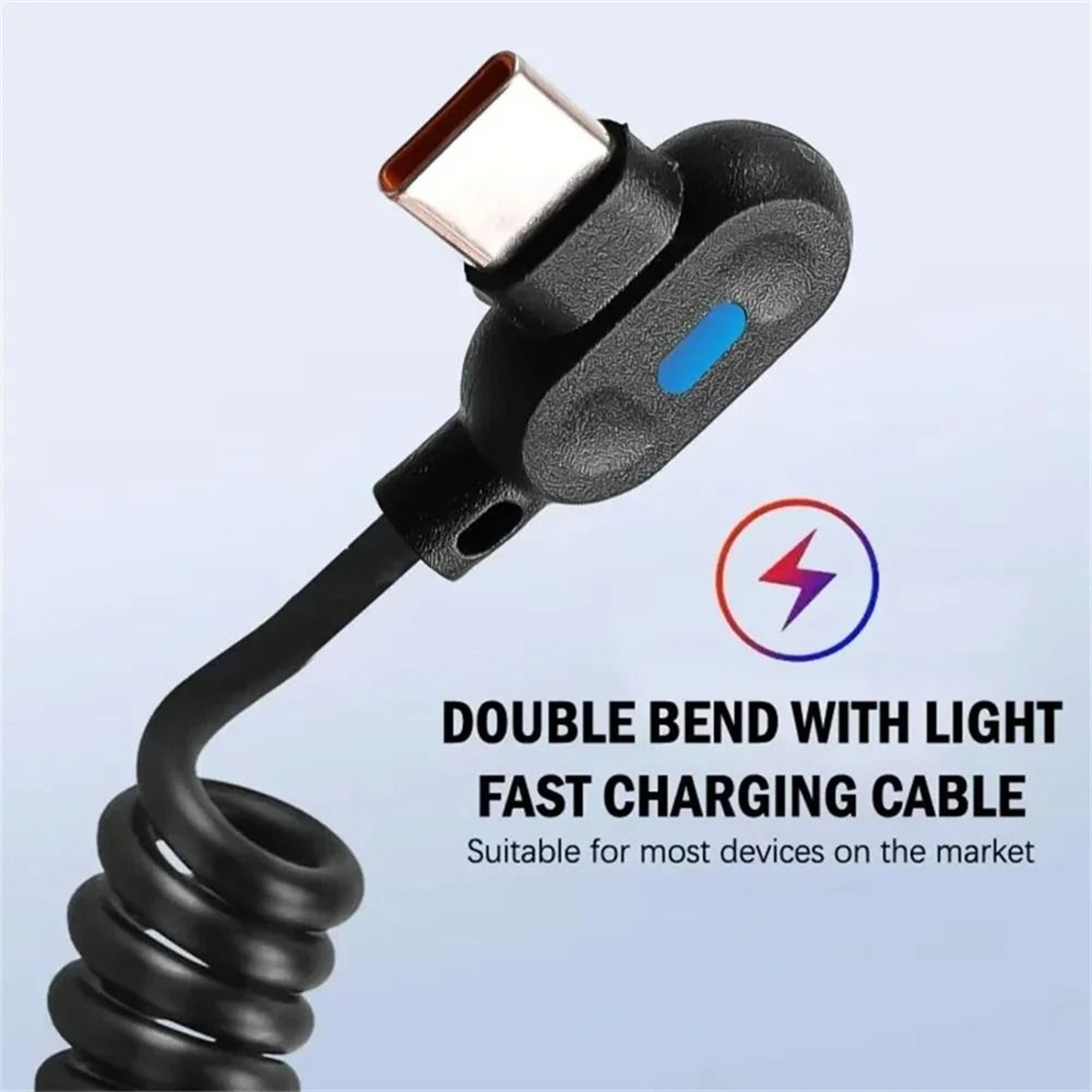 6A Dual Elbow 90Degree Coiled Spring USB To TypeC Fast Charging Cable 6