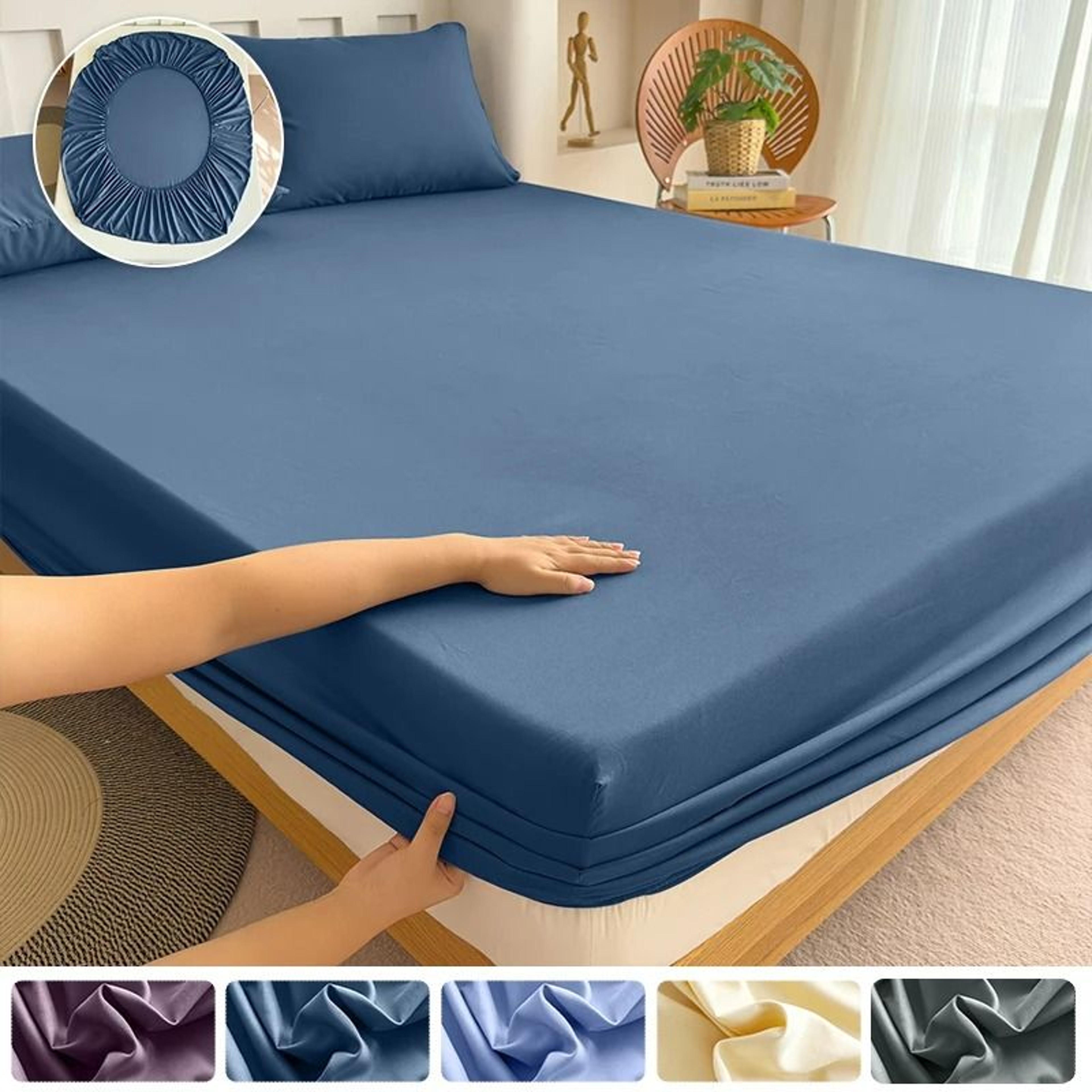High Quality Solid Color Elastic Fitted Sheet Bed Mattress Cover 0
