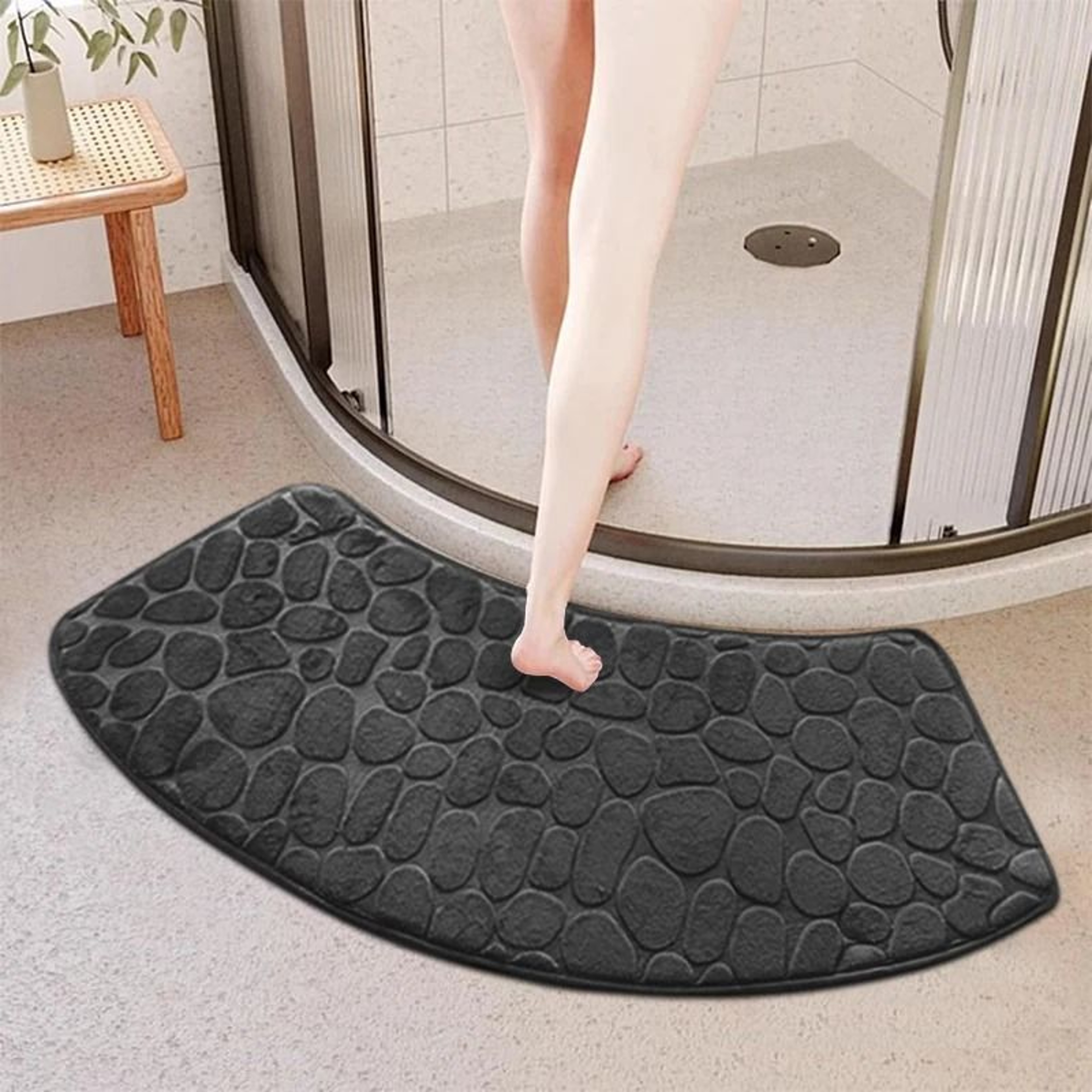 3D Cobblestone Embossed NonSlip Bathroom Velvet Mat Absorbent Doormat 0