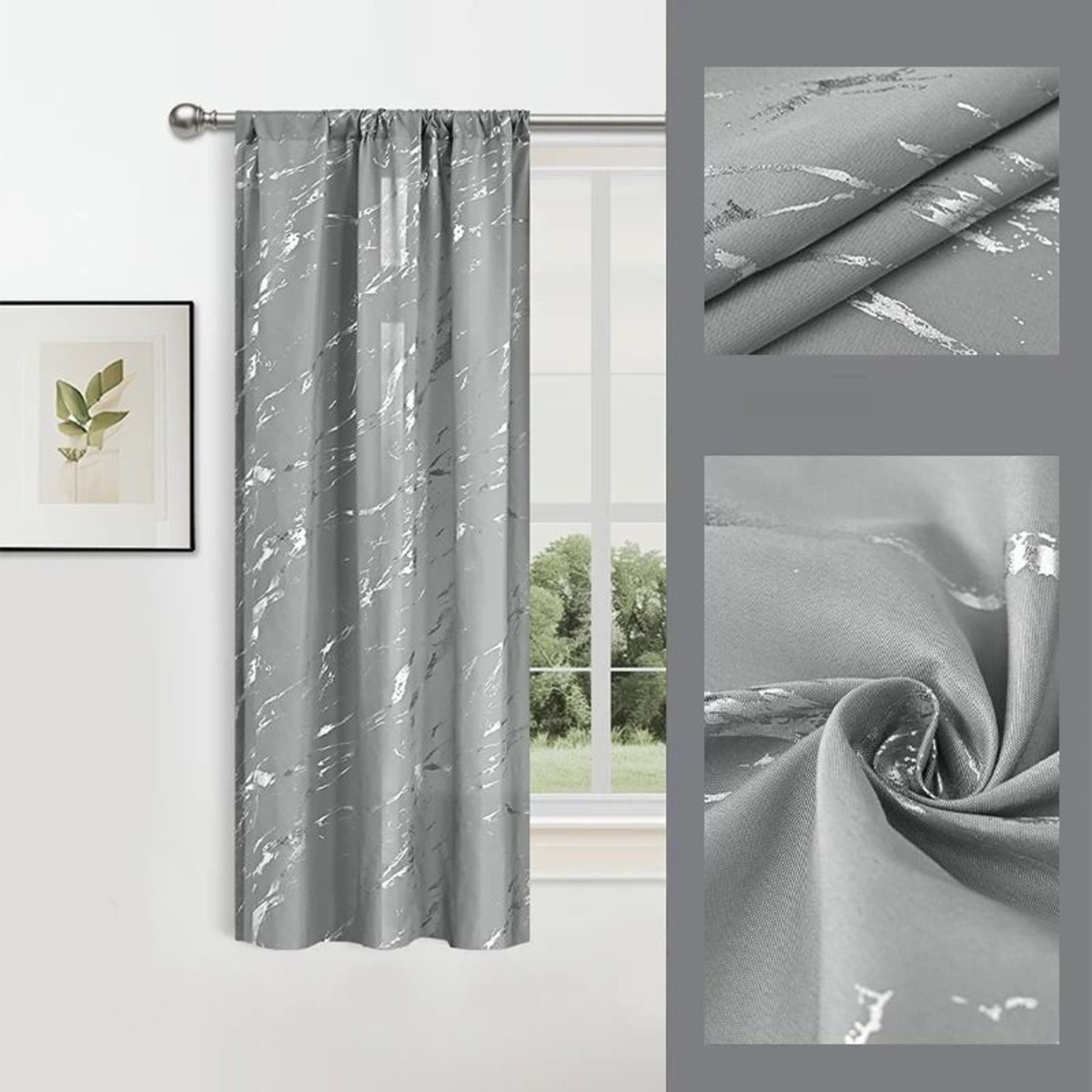 Luxury Marble Pattern Printed Curtain With Gold Foil Accents 11