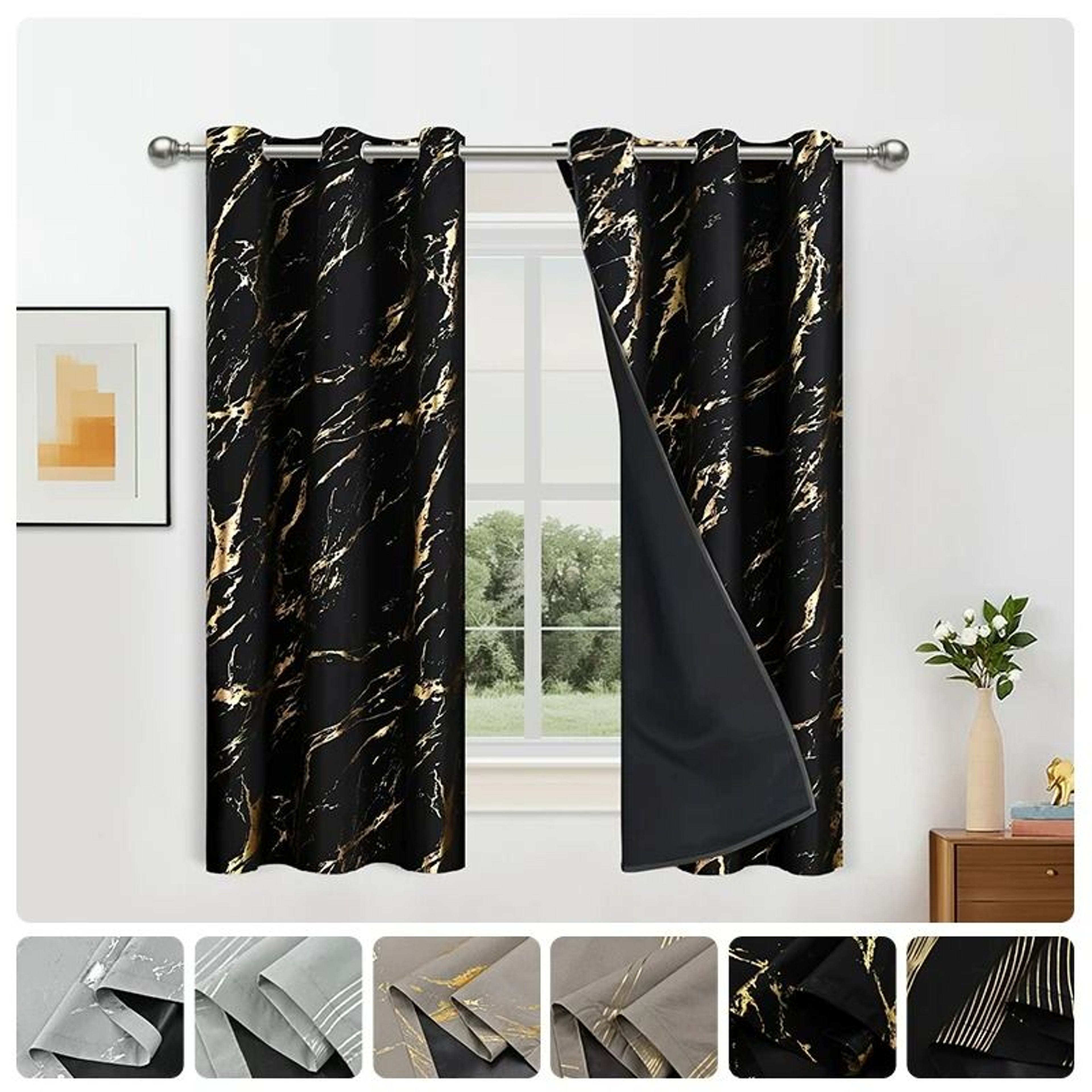 Luxury Gold Foil Printed 100 Blackout Curtain 0