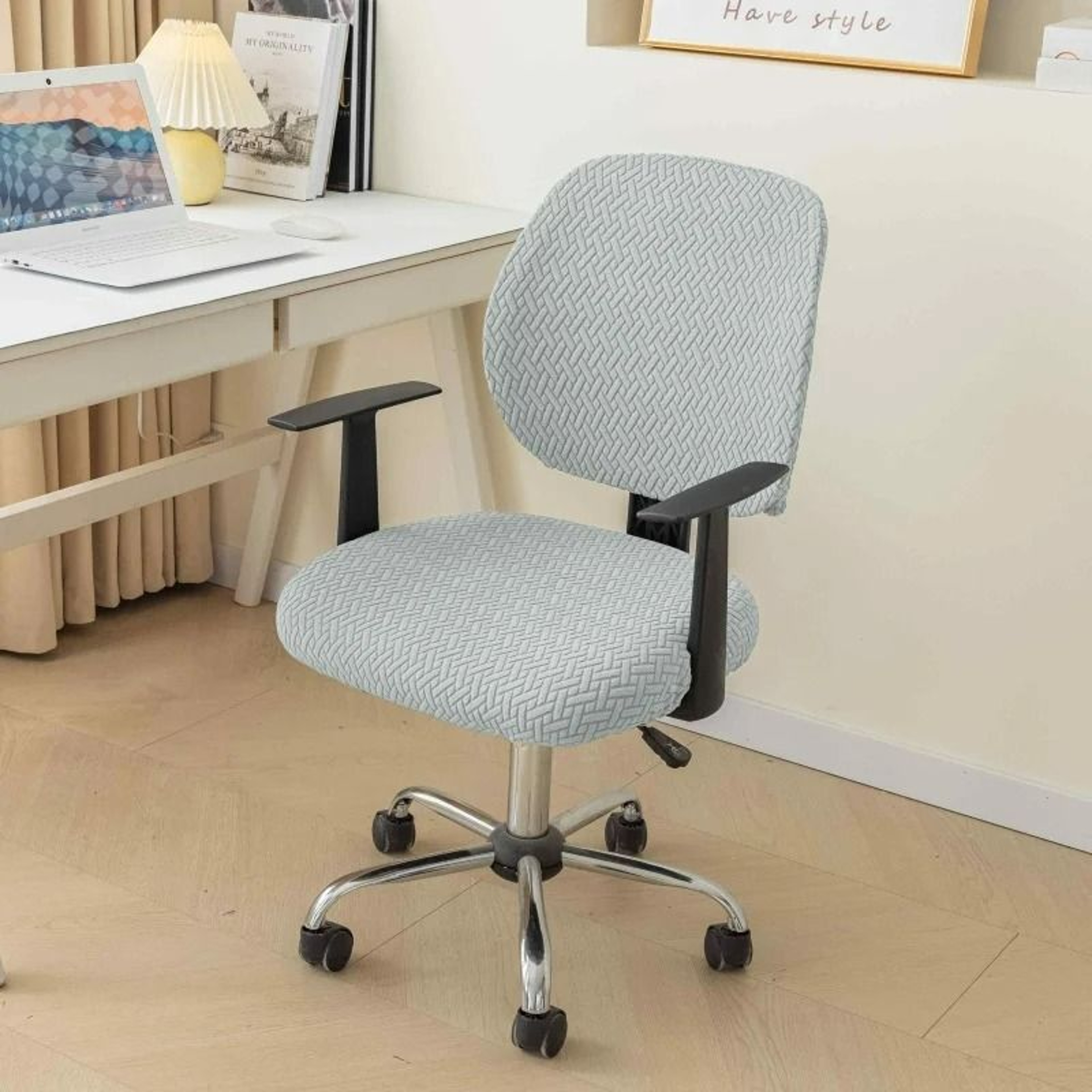 2Piece Split Grid Office Chair Cover Set 10