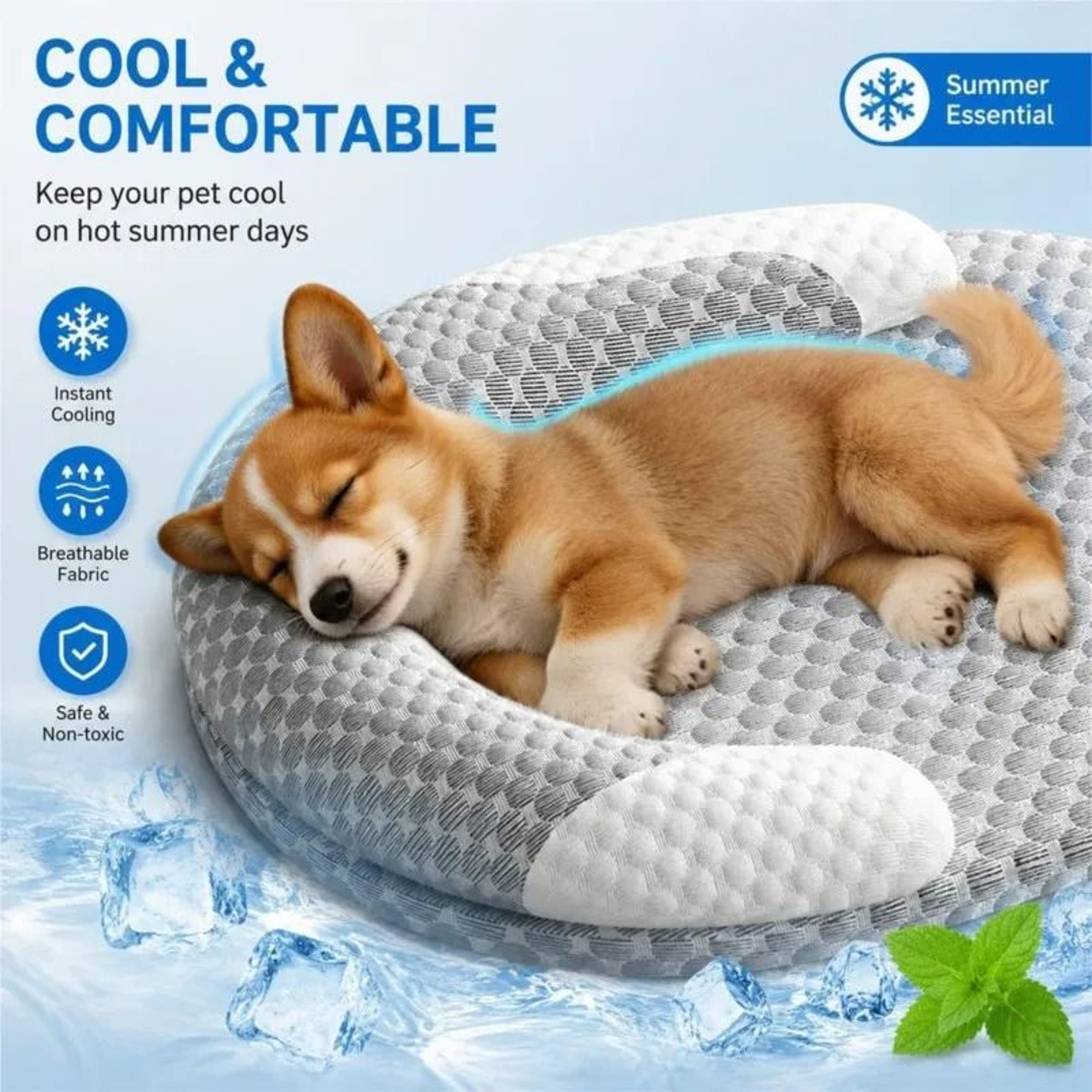 Summer Cooling Ice Silk Oval Pet Bed  Cushion 2
