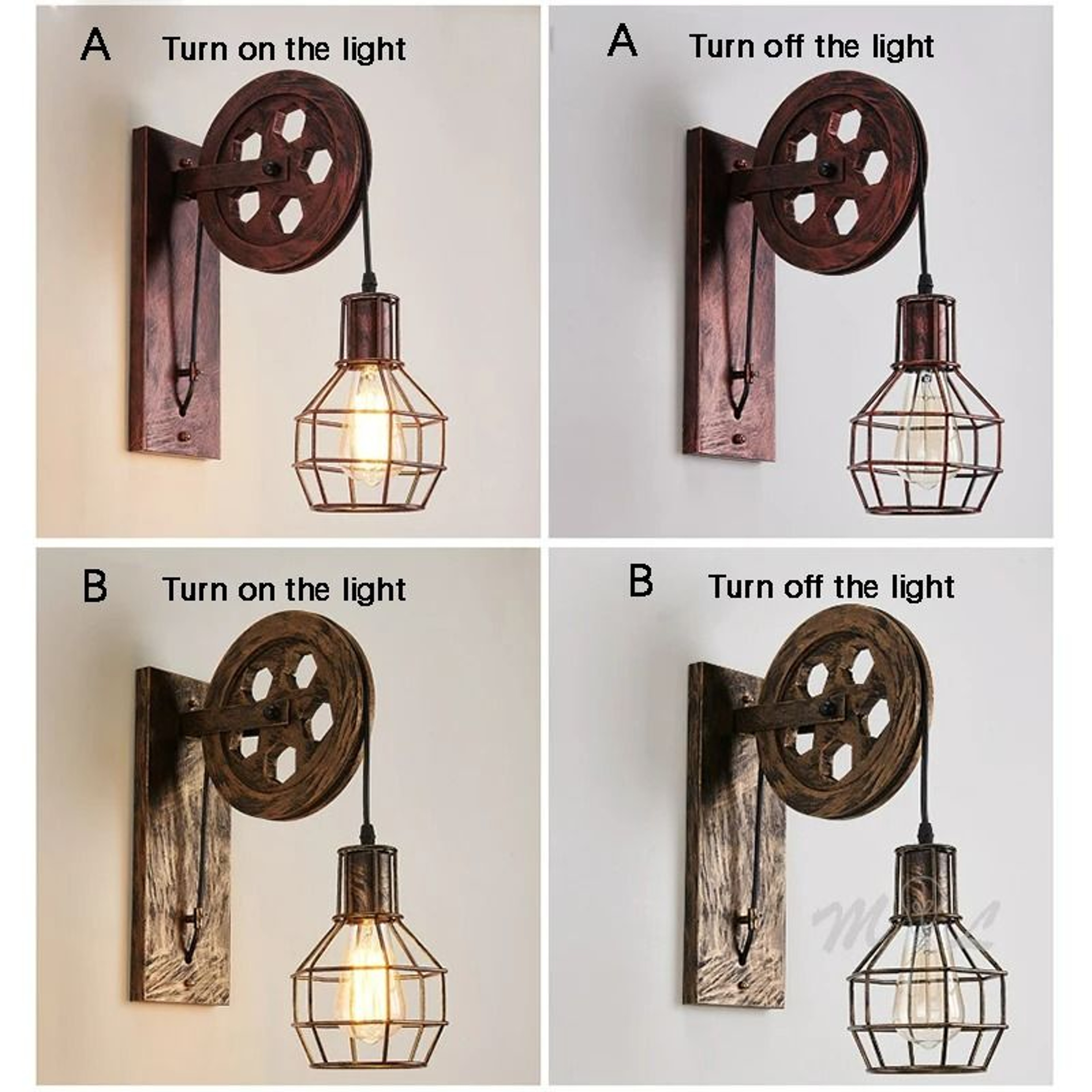 Retro Industrial Lifting Pulley LED Wall Sconce 4
