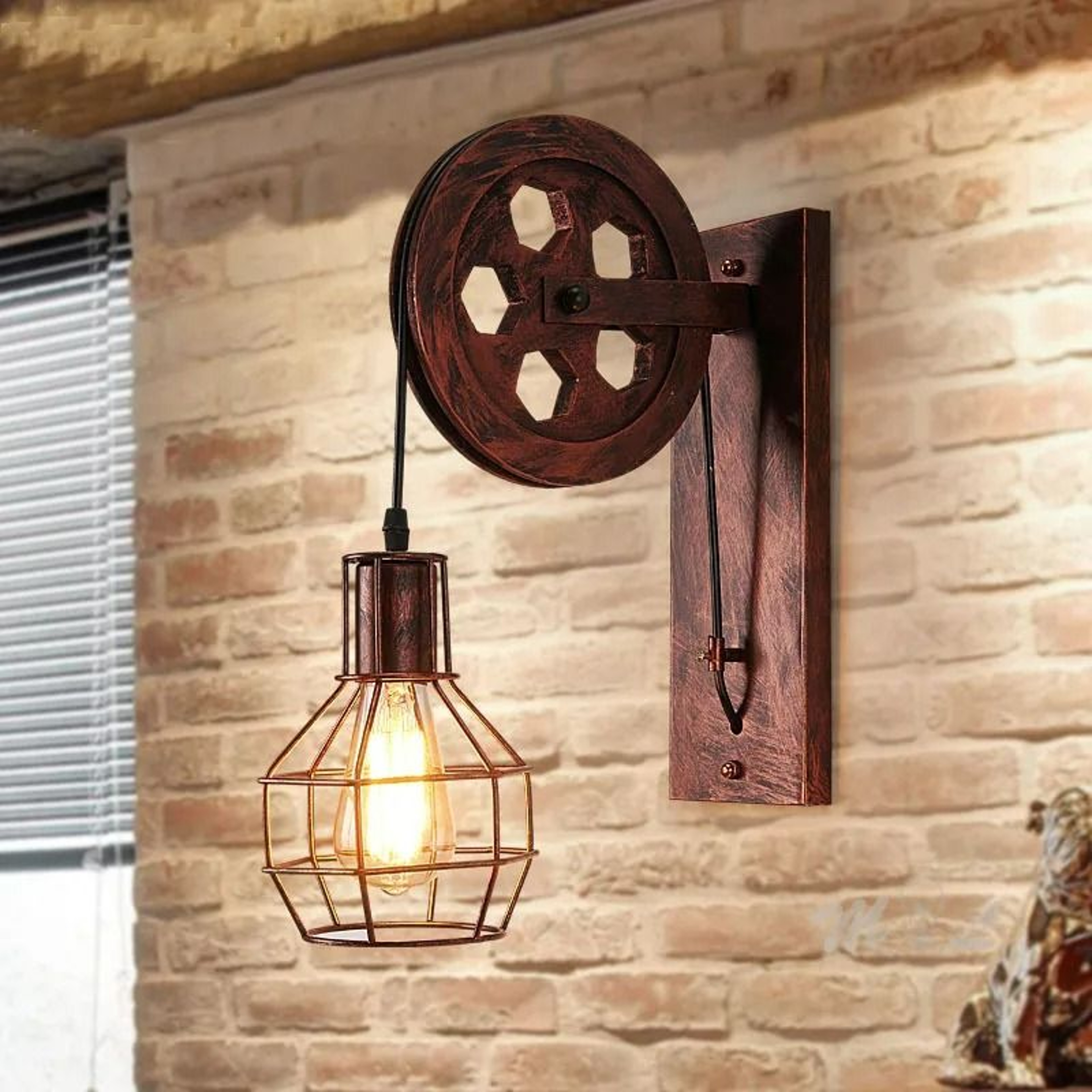 Retro Industrial Lifting Pulley LED Wall Sconce 2