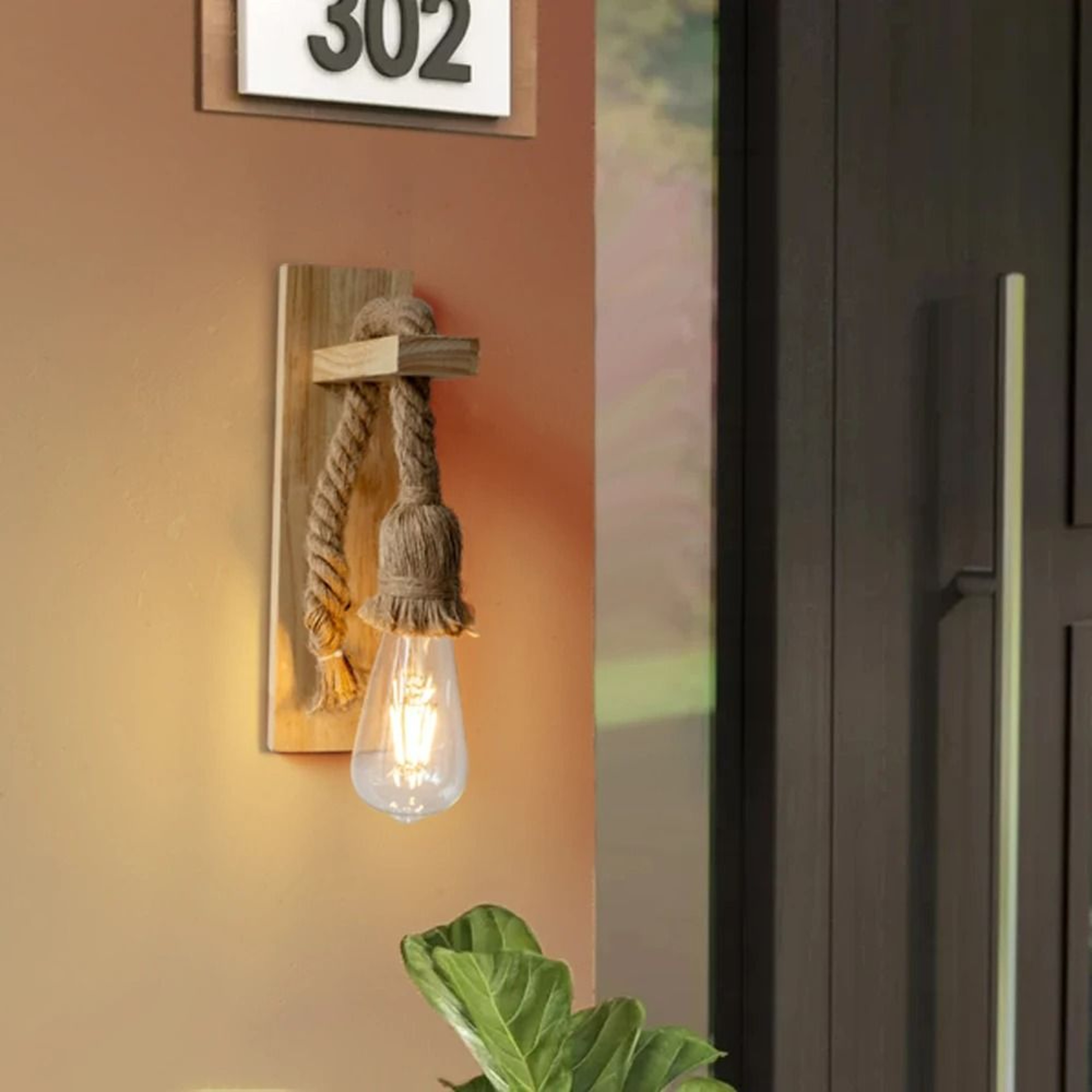 Retro Hemp Rope  Wood Wall Sconce 0