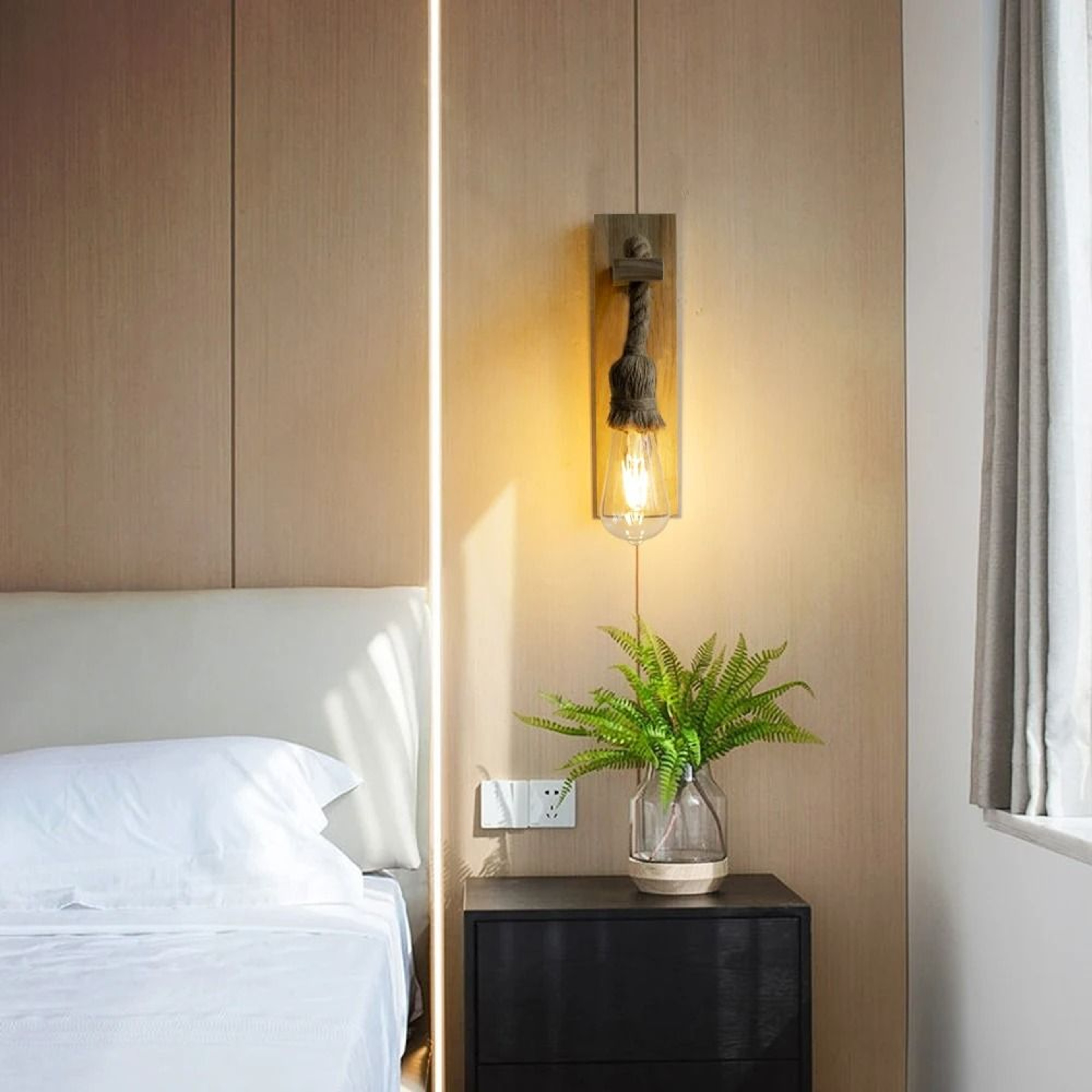 Retro Hemp Rope  Wood Wall Sconce 4