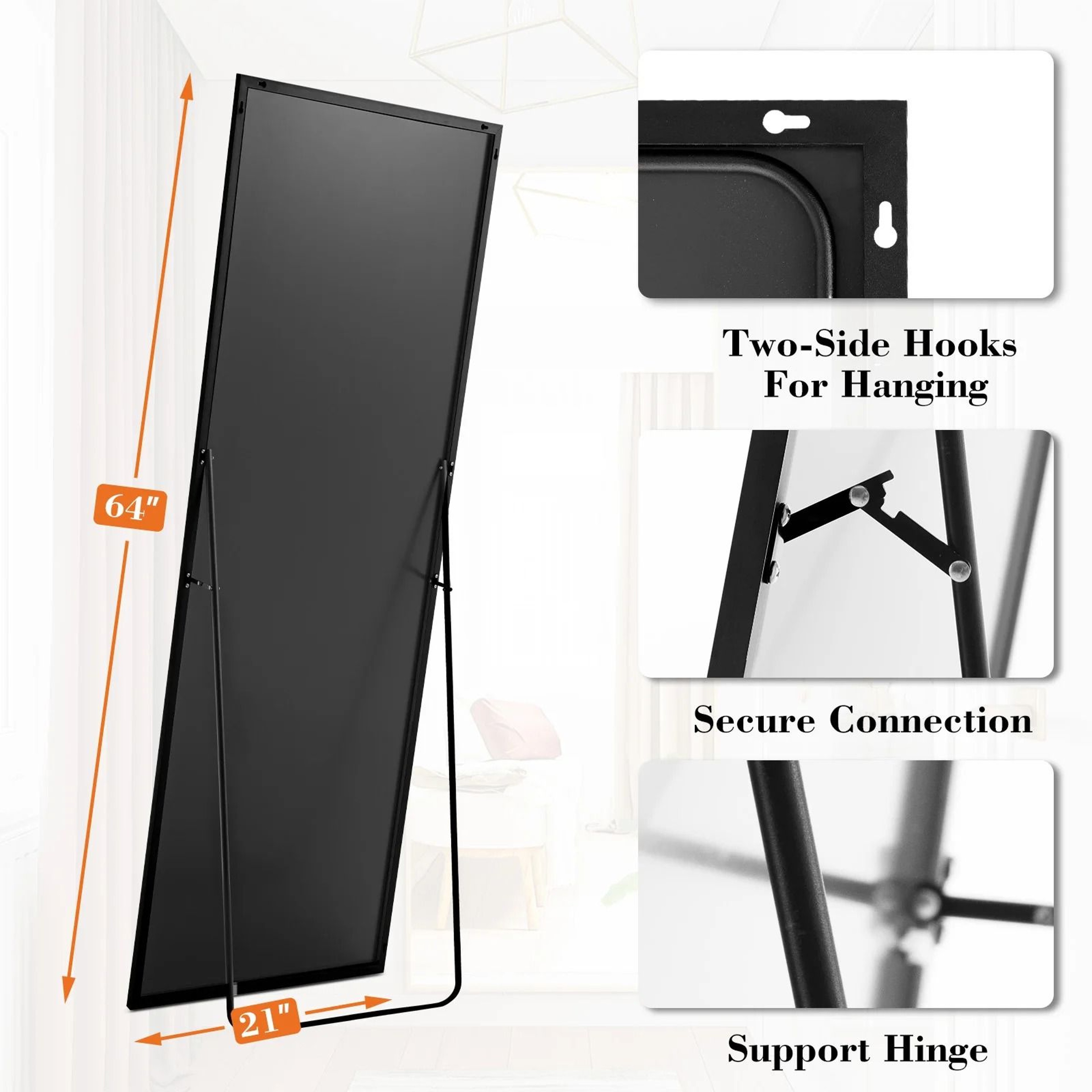Modern Aluminum Frame FullBody Floor  Wall Mirror 3