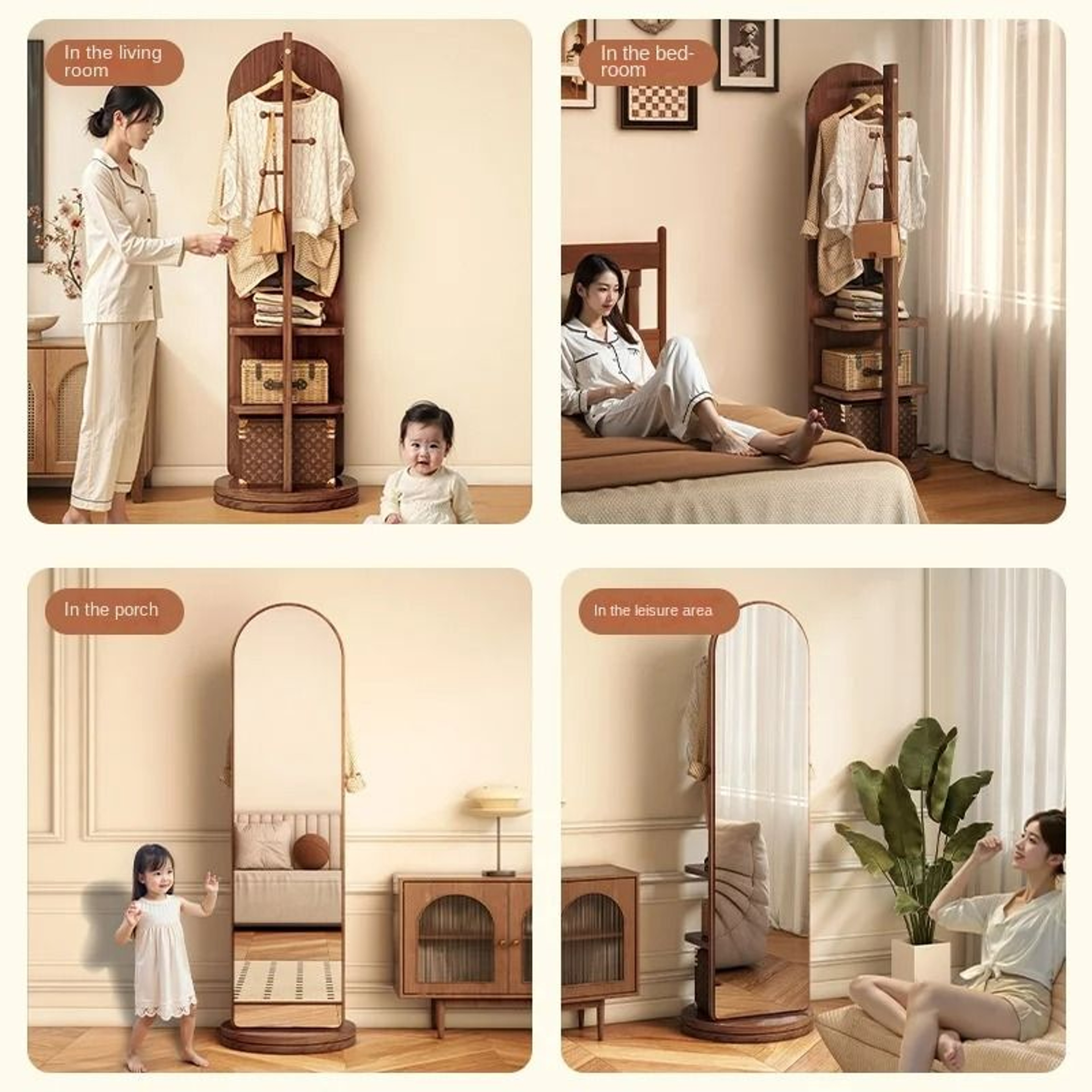 360 Rotating FullLength Mirror With Storage Coat Rack 3