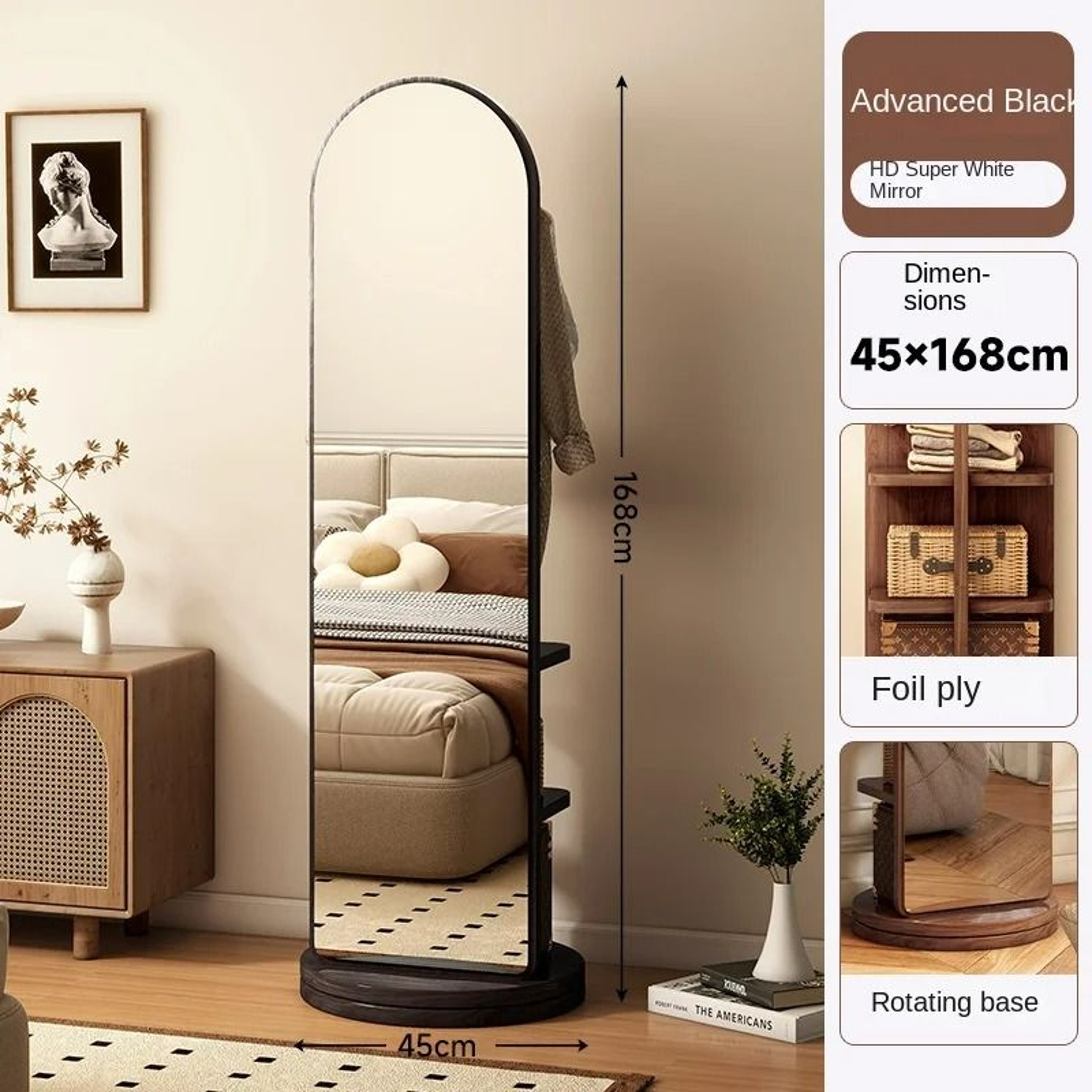 360 Rotating FullLength Mirror With Storage Coat Rack 10